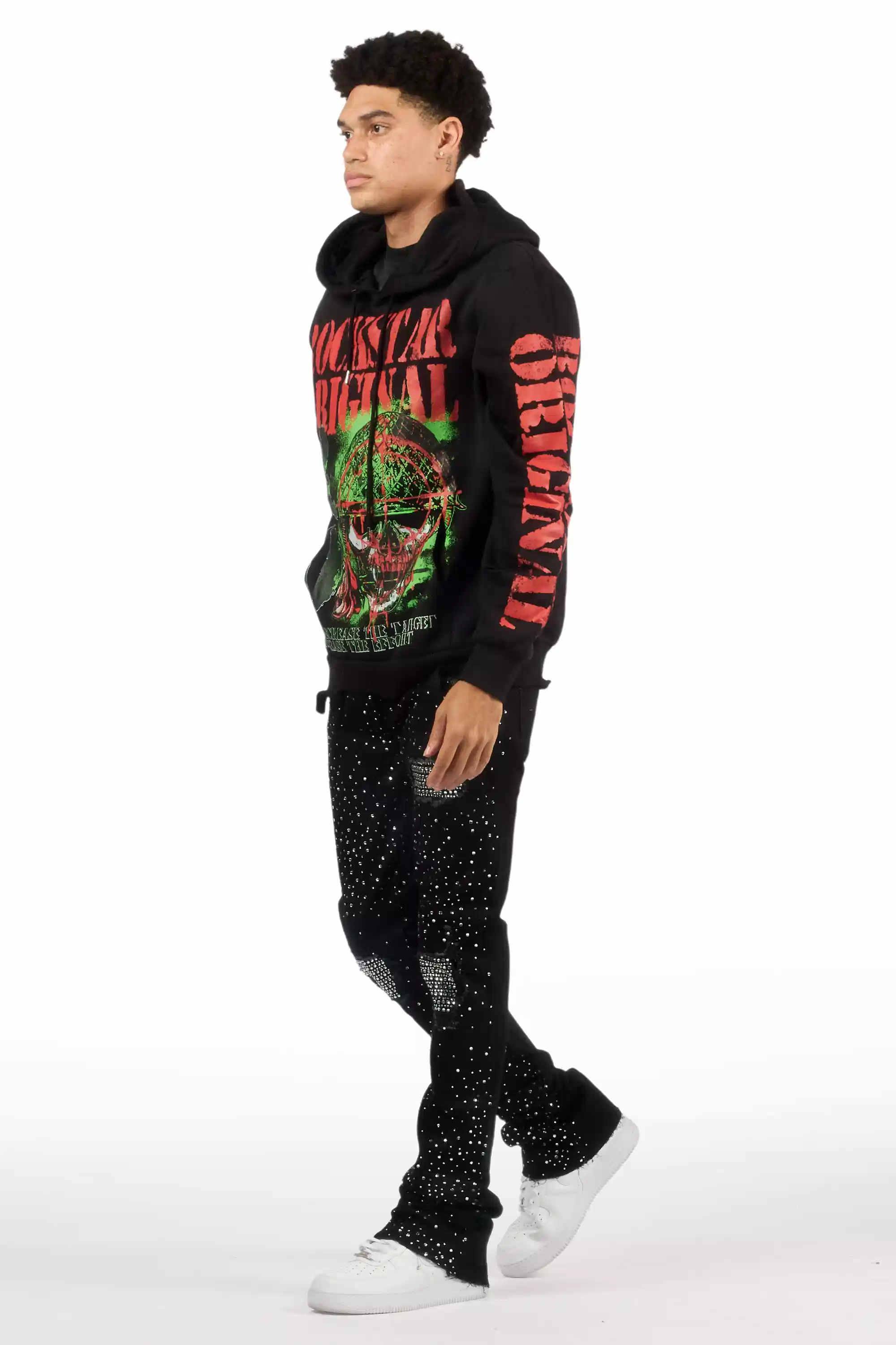 Prism Black/Clear Rhinestone Stacked Flare Jean - Image 6