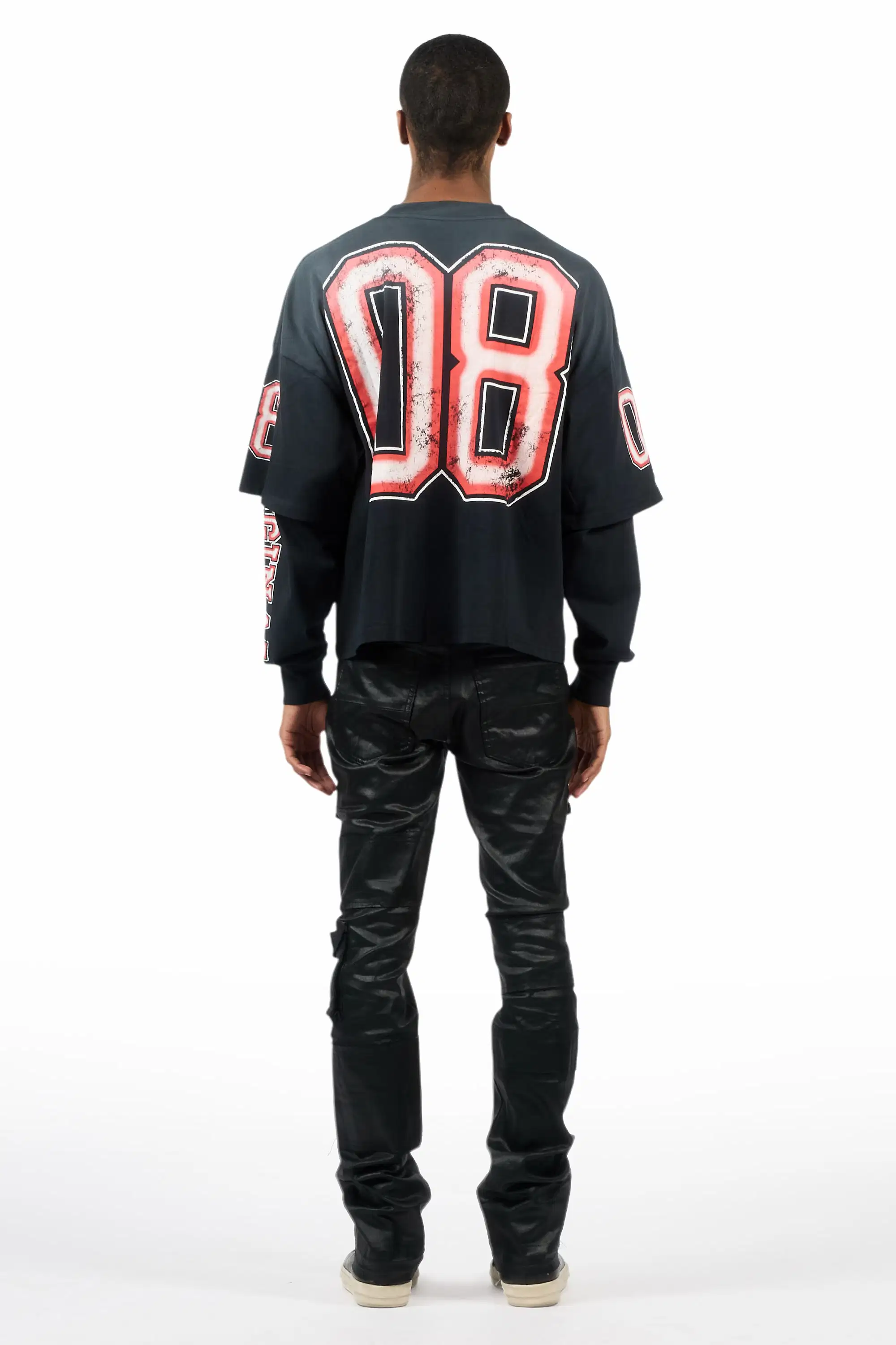 Folant Black Stacked Flare Coated Pant - Image 5