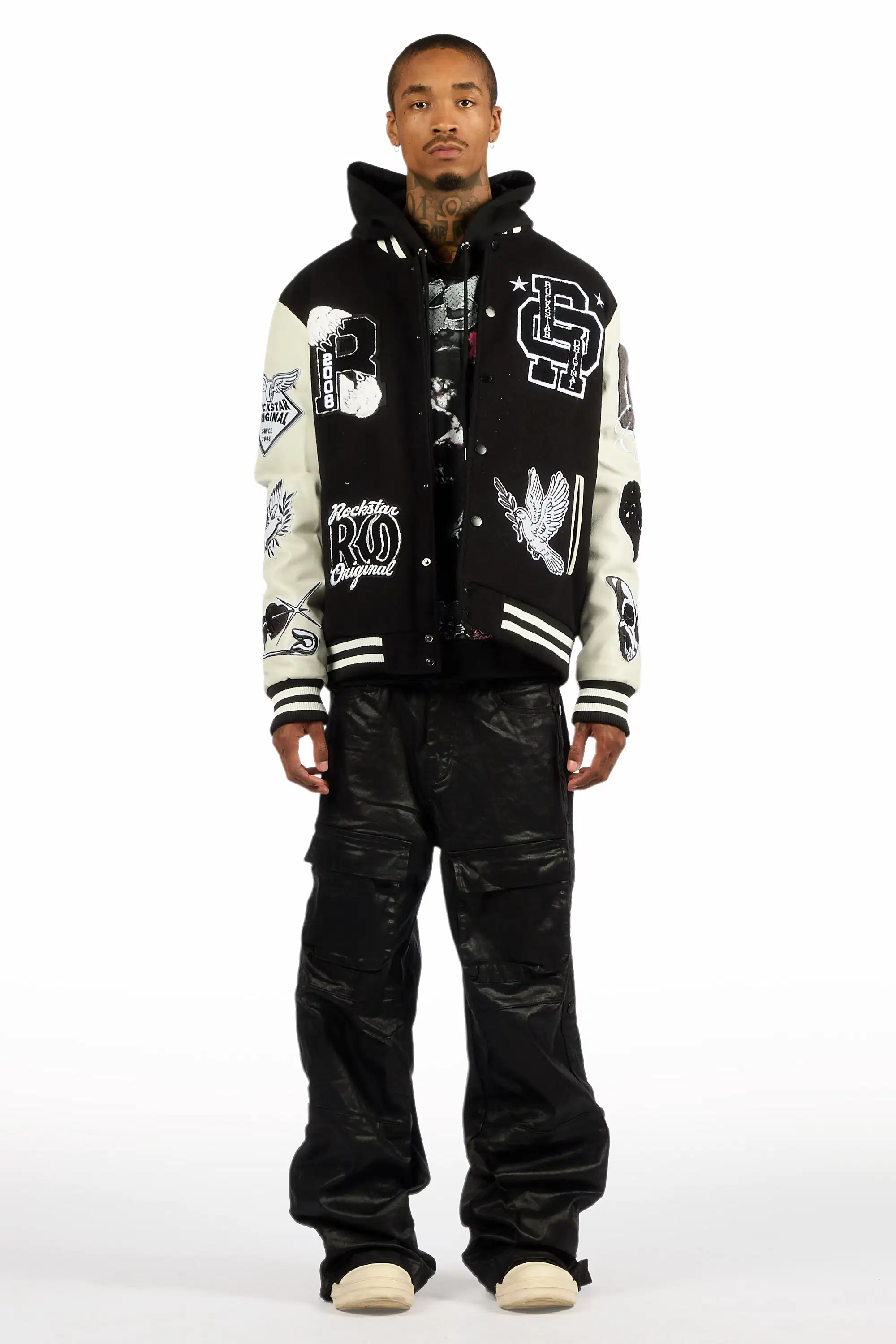 Yuri Black Baggy Cargo Flare Coated Pant - Image 3