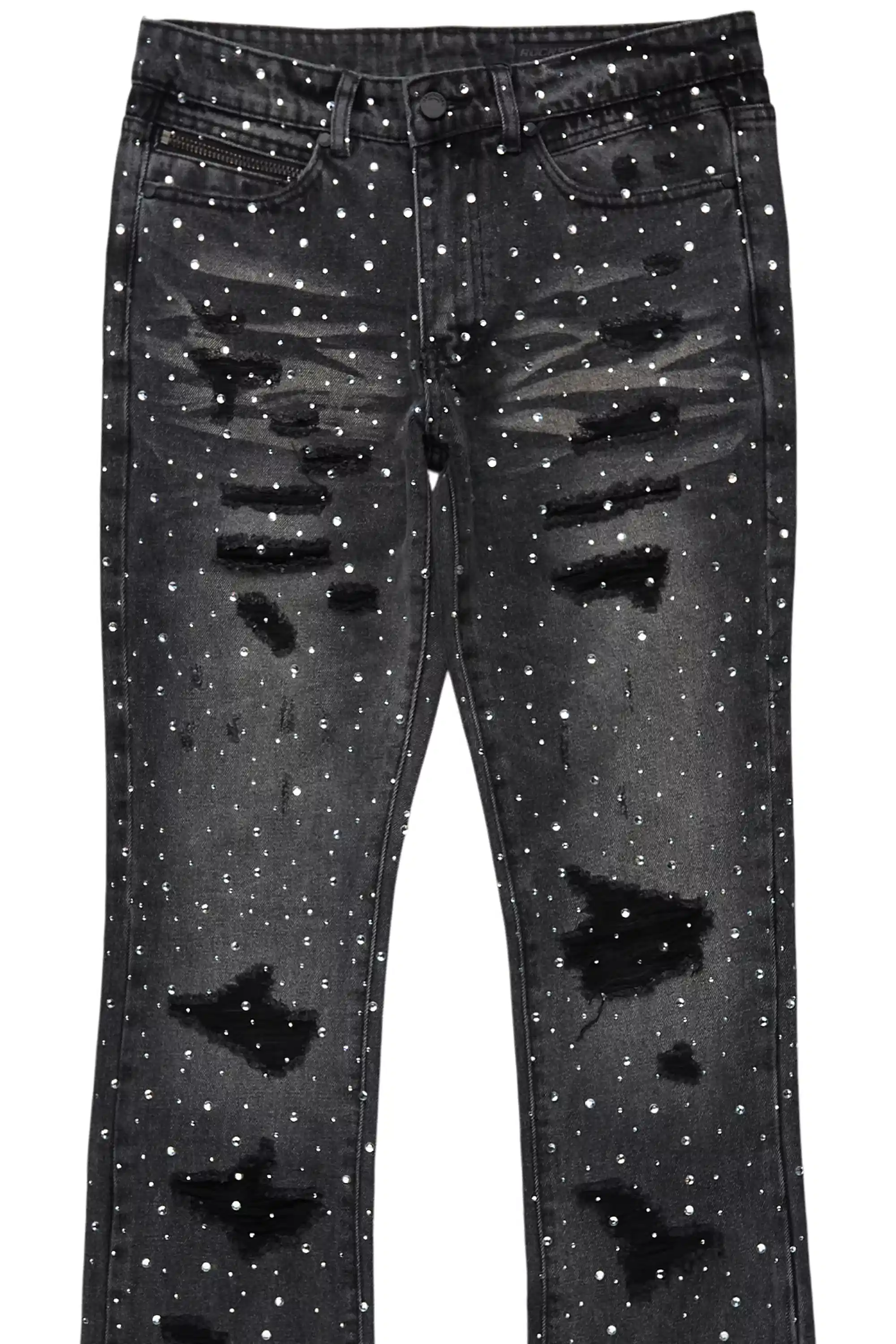 Stunt Dark Grey Rhinestone Stacked Flare Jean - Image 7