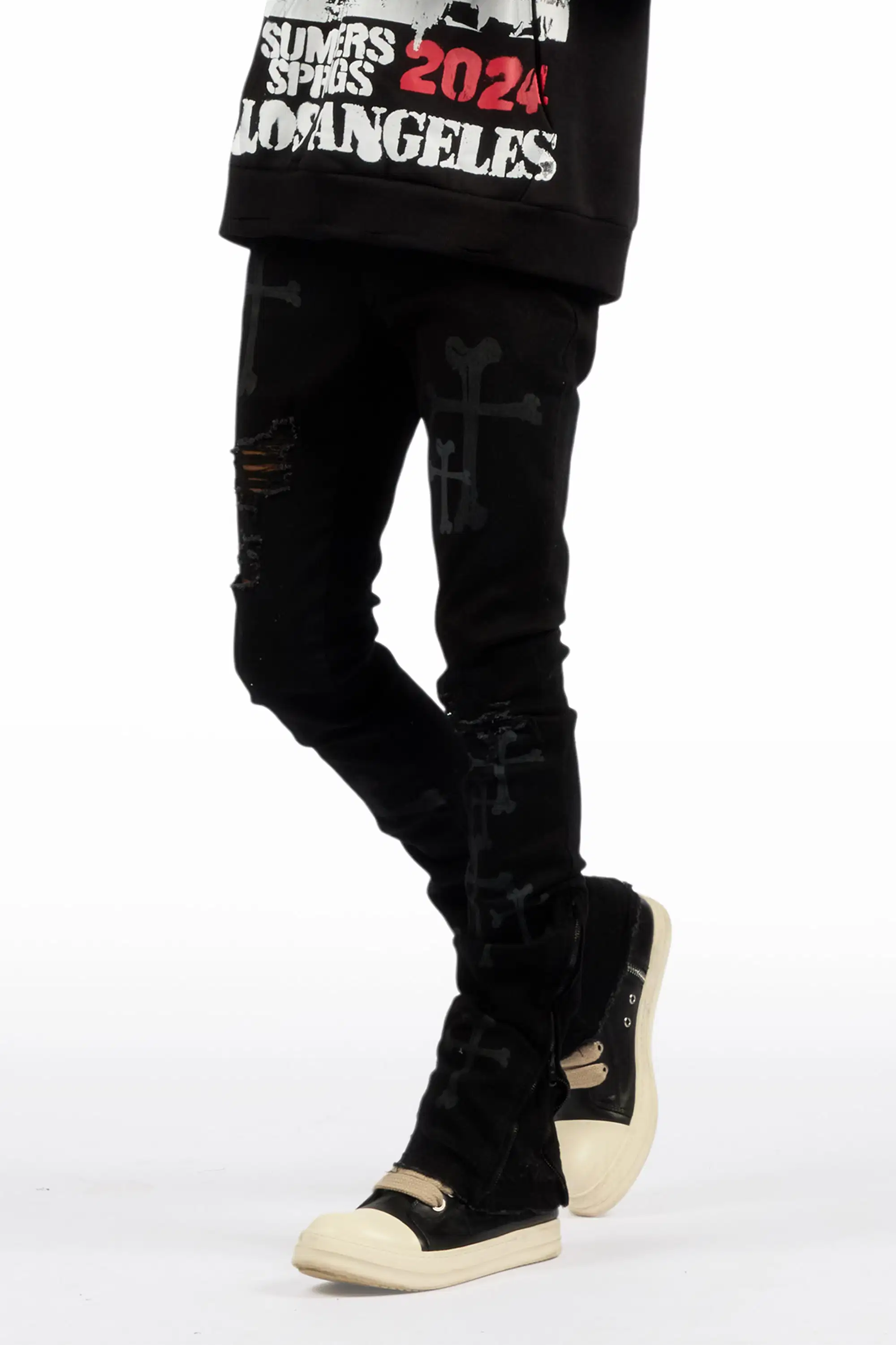 Olivier Ferg Black Stacked Flare Jean