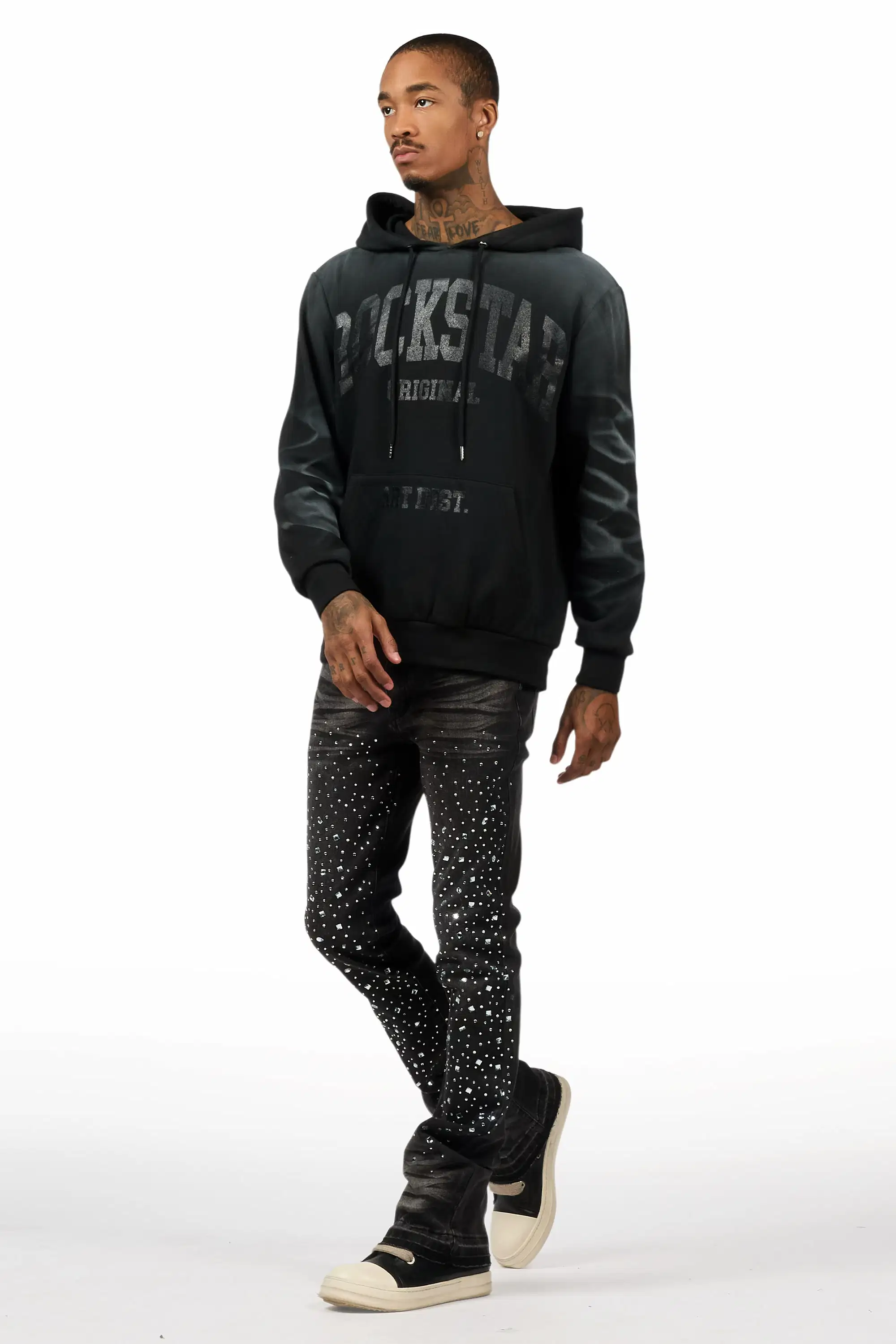 Twinkle Dark Grey Rhinestone Stacked Flare Jean - Image 5