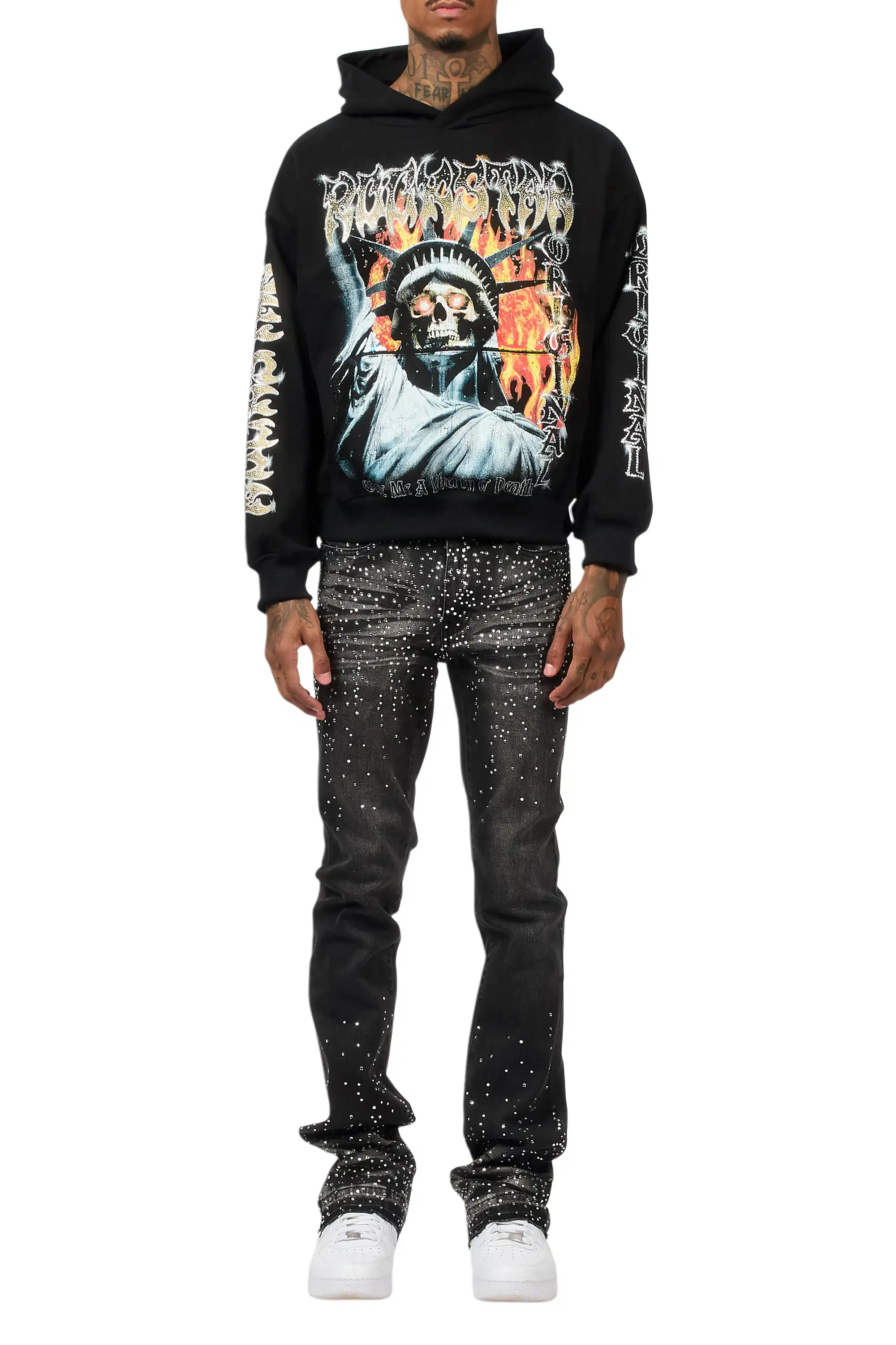 Maxton Dark Grey Rhinestone Stacked Flare Jean - Image 12