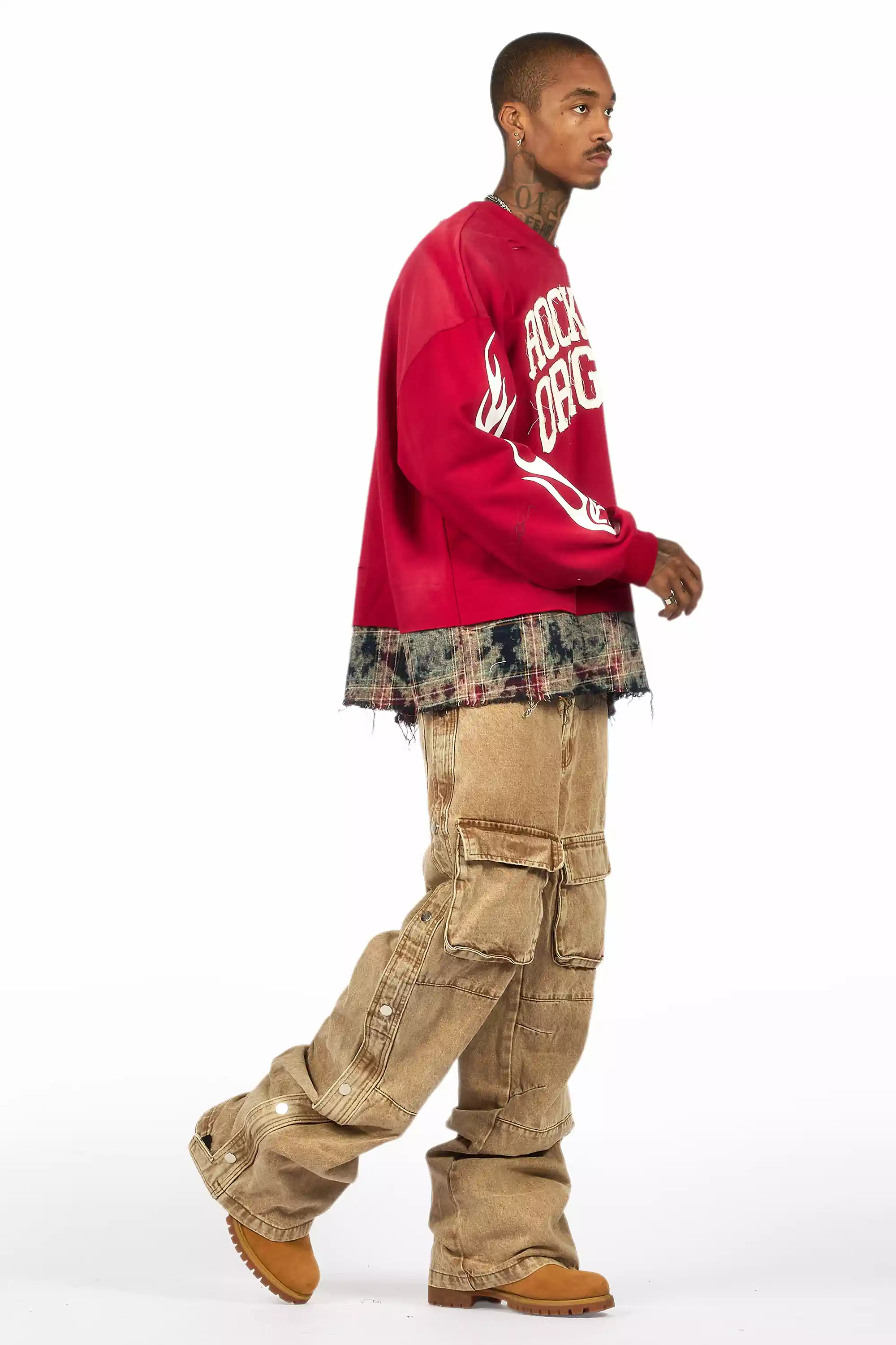 Yuri Beige Stacked Cargo Flare Jean - Image 4