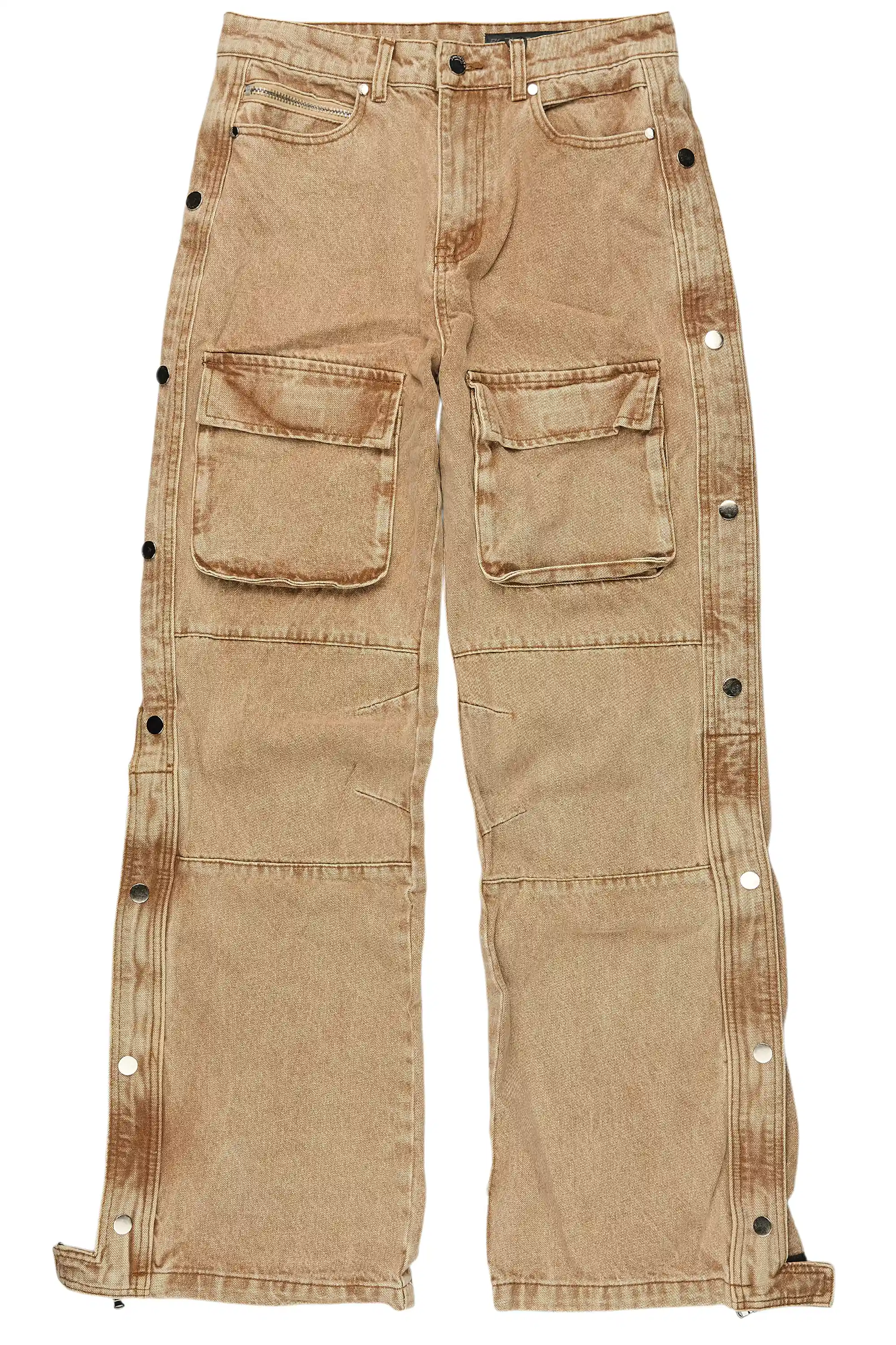 Yuri Beige Stacked Cargo Flare Jean - Image 8