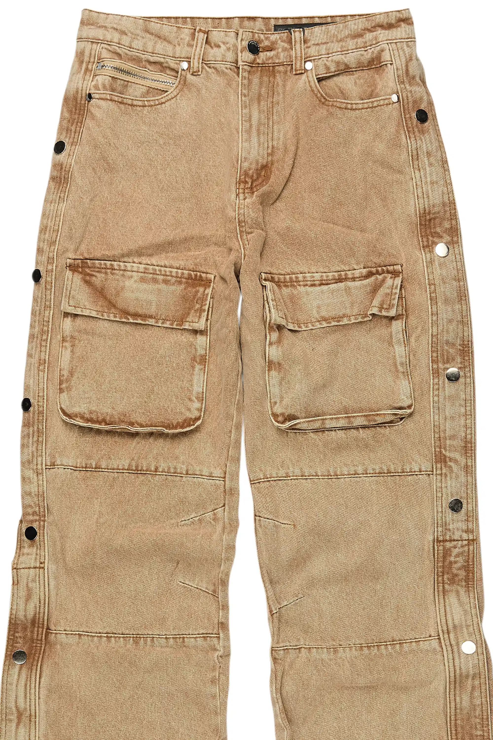 Yuri Beige Stacked Cargo Flare Jean - Image 9