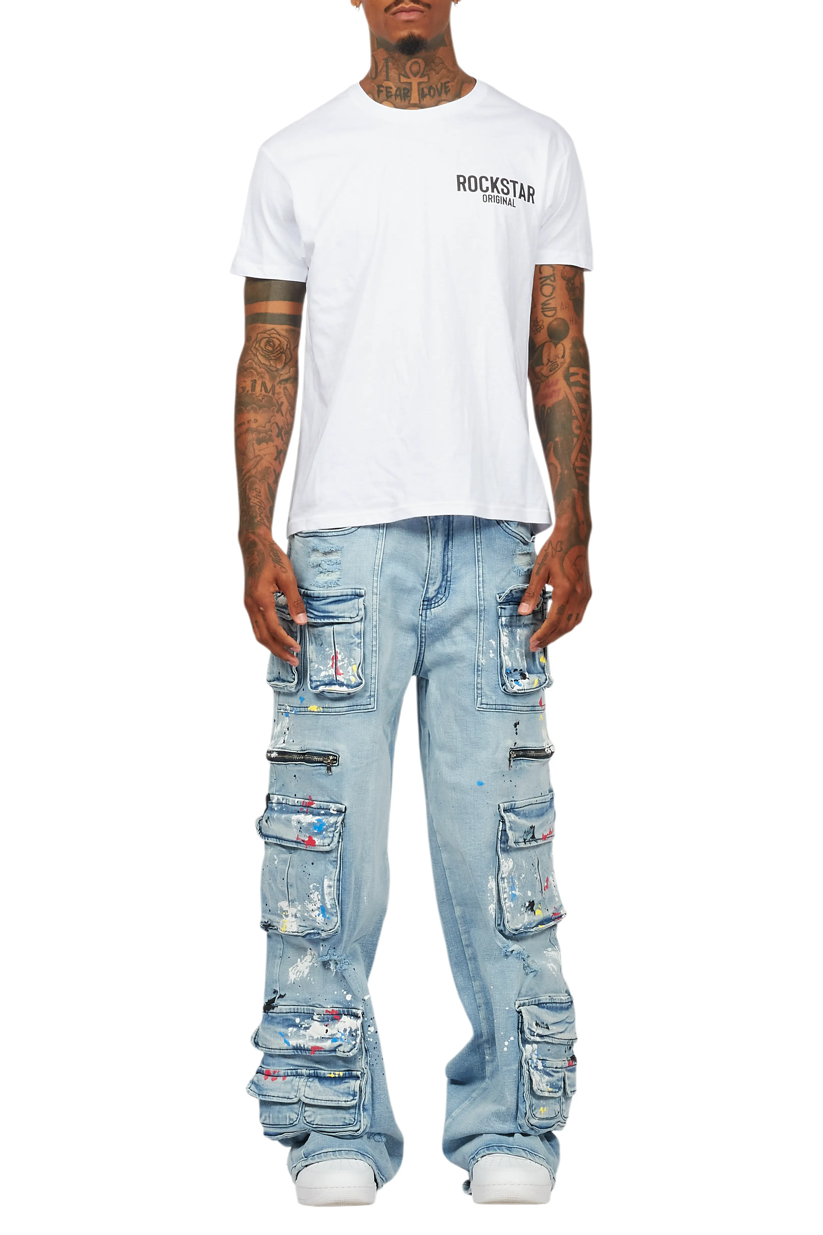 Valo Light Blue Painter Baggy Cargo Jean - Image 10