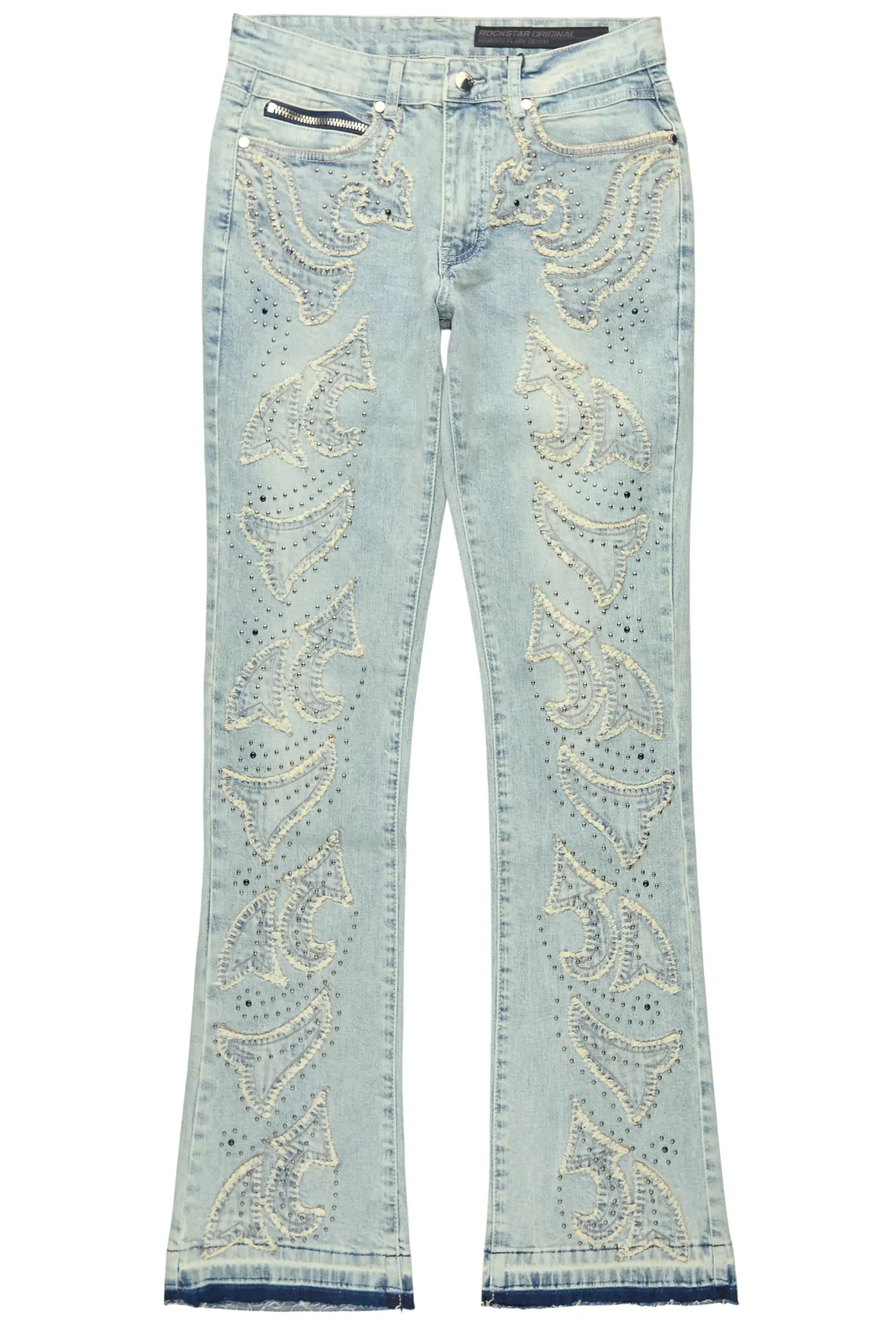 Westy Studded Light Blue Stacked Flare Jean - Image 2