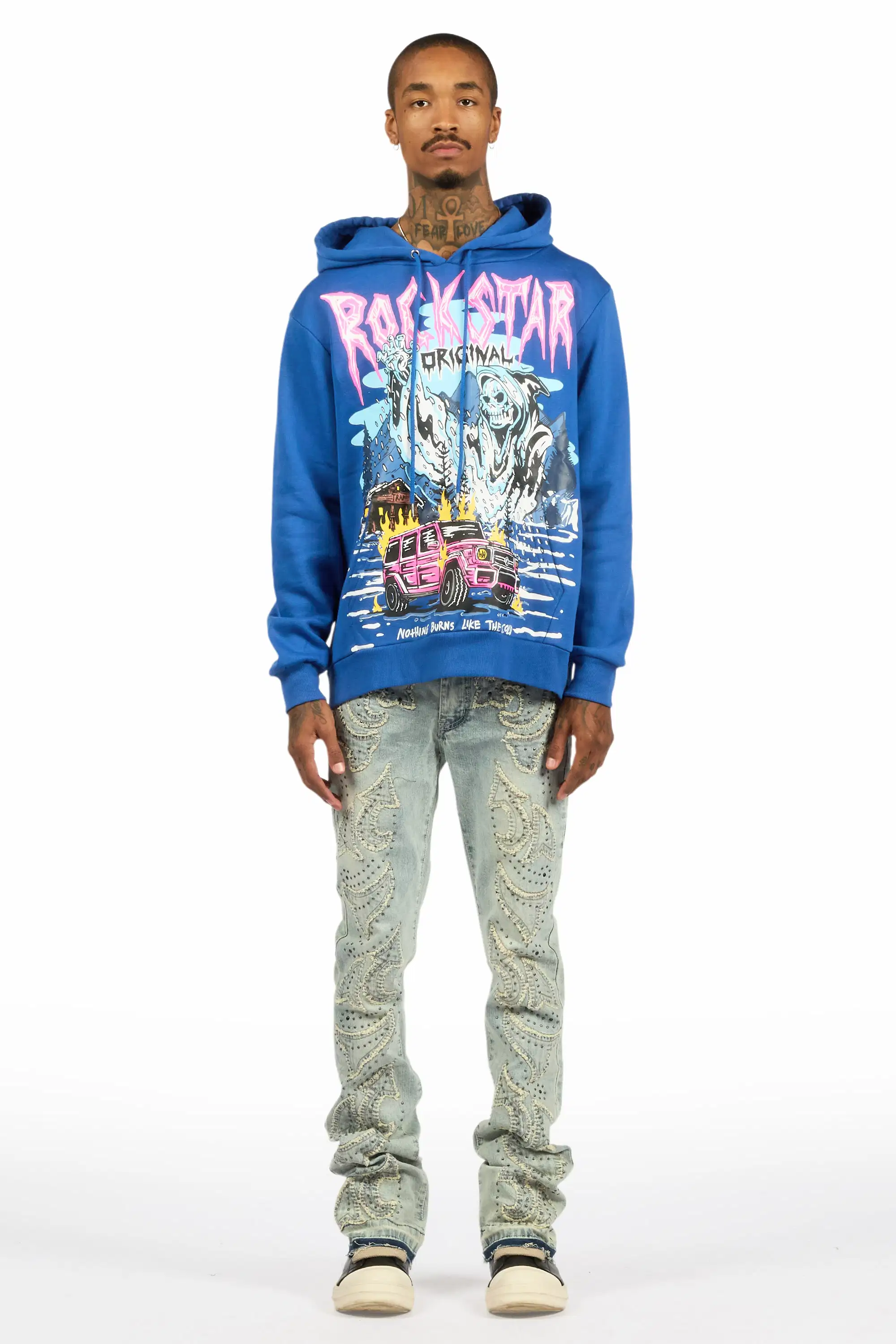 Westy Studded Light Blue Stacked Flare Jean - Image 3
