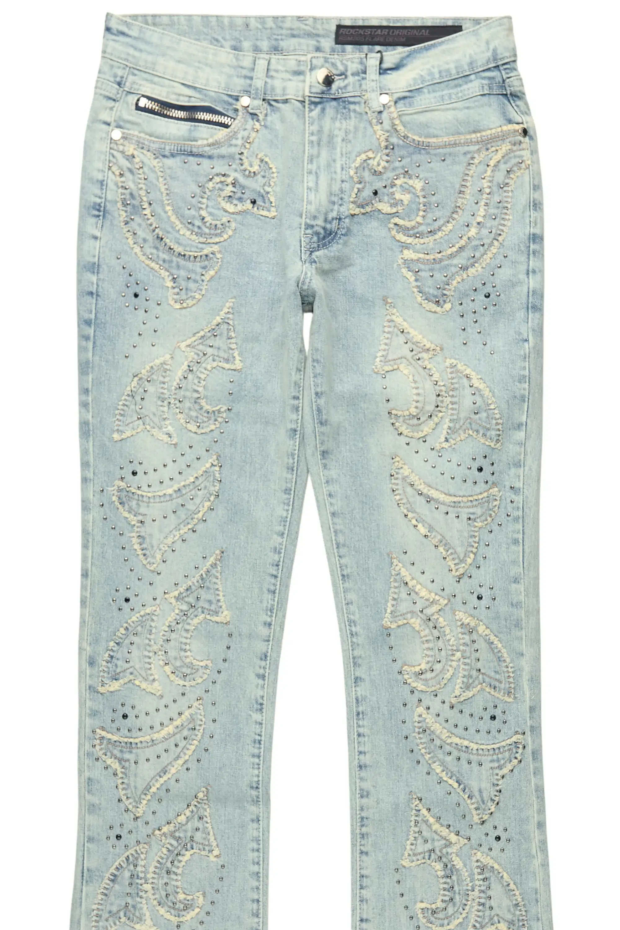 Westy Studded Light Blue Stacked Flare Jean - Image 7