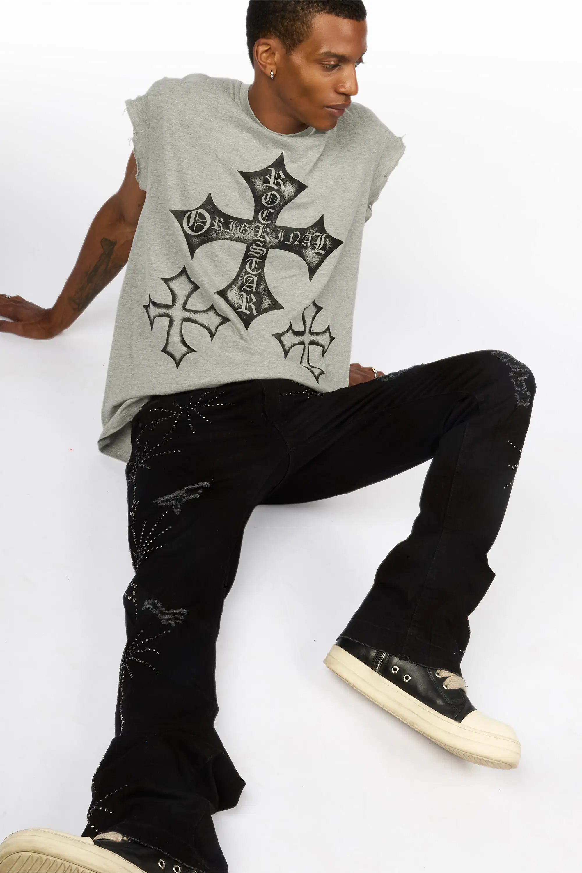Strast Jet Black Stud Stacked Flare Jean - Image 2