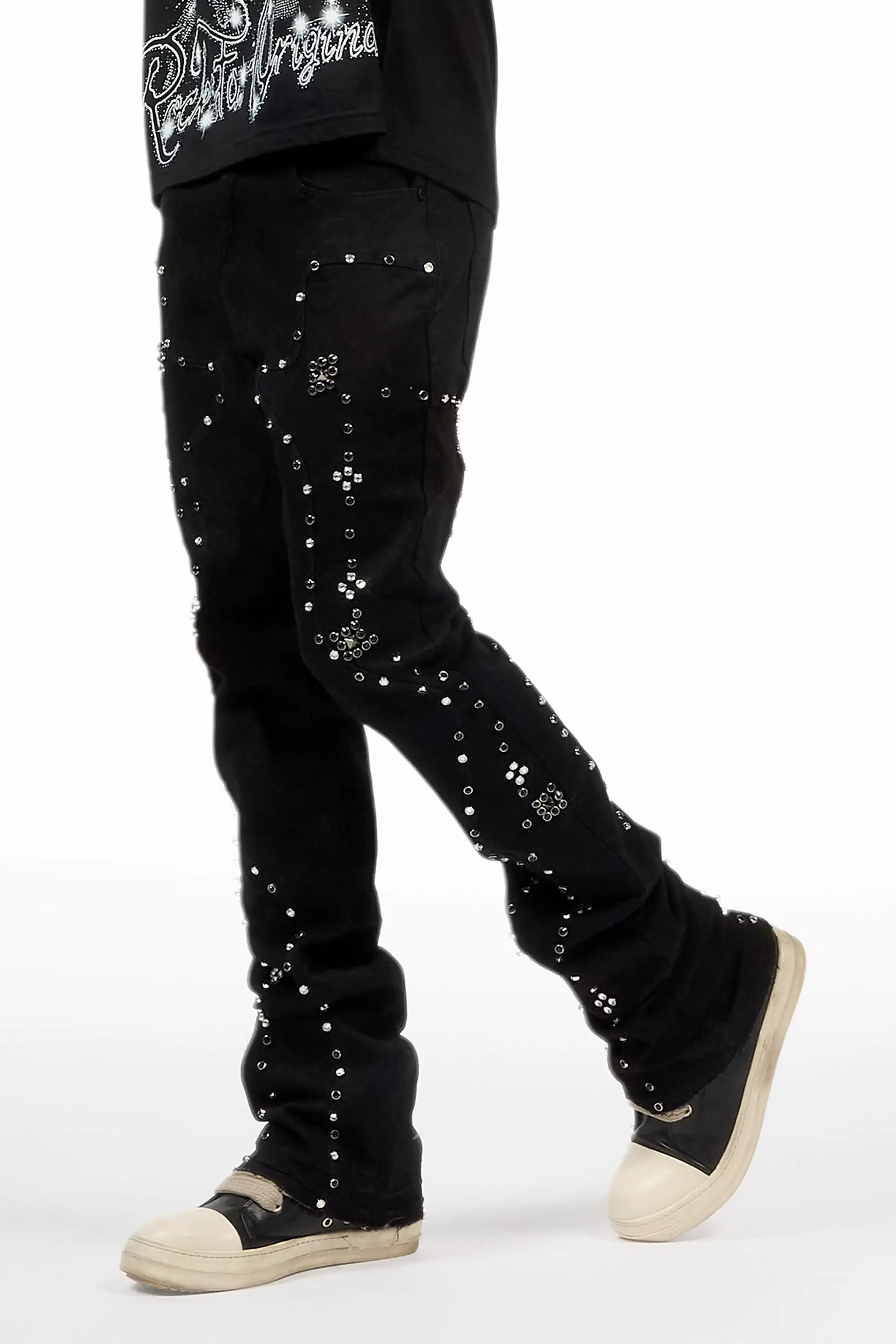 Chaz Jet Black Stud Stacked Flare Jean