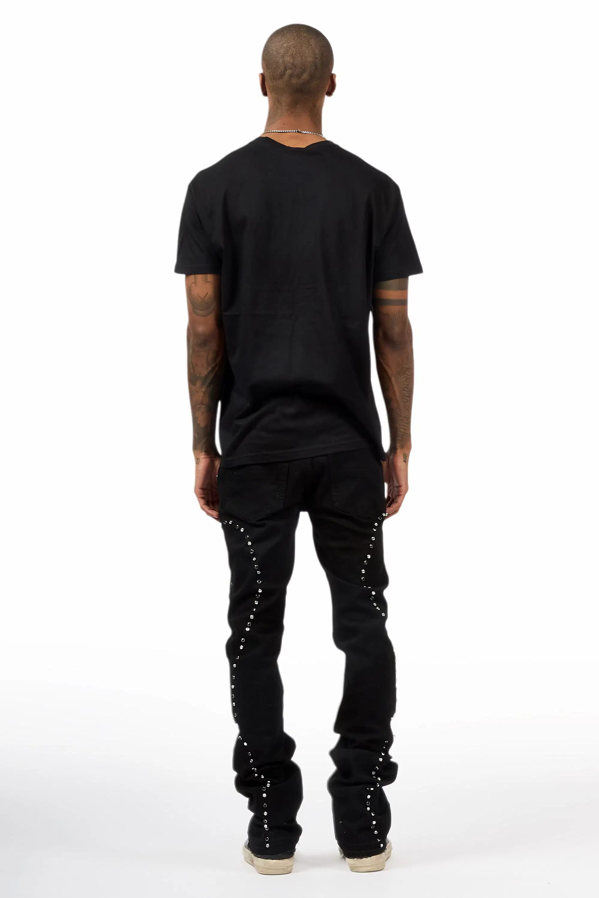 Chaz Jet Black Stud Stacked Flare Jean - Image 6