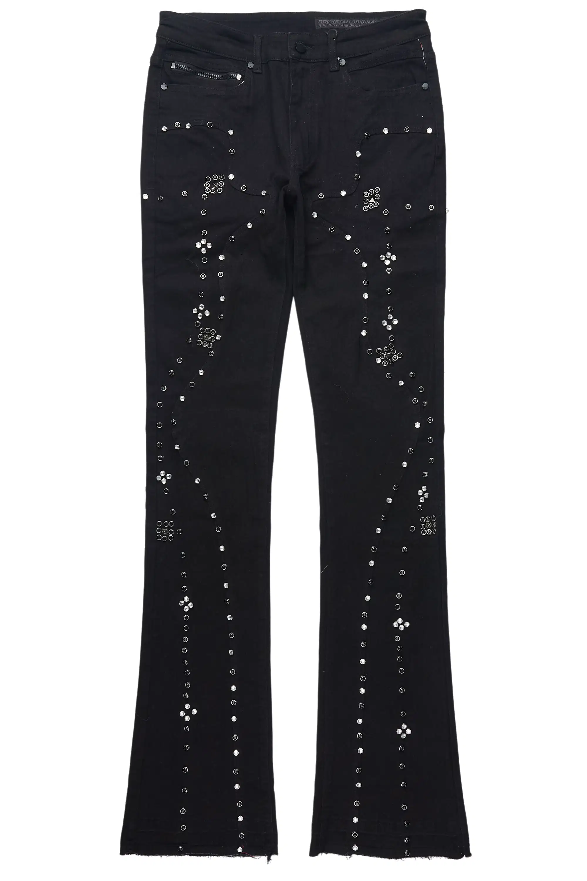 Chaz Jet Black Stud Stacked Flare Jean - Image 7