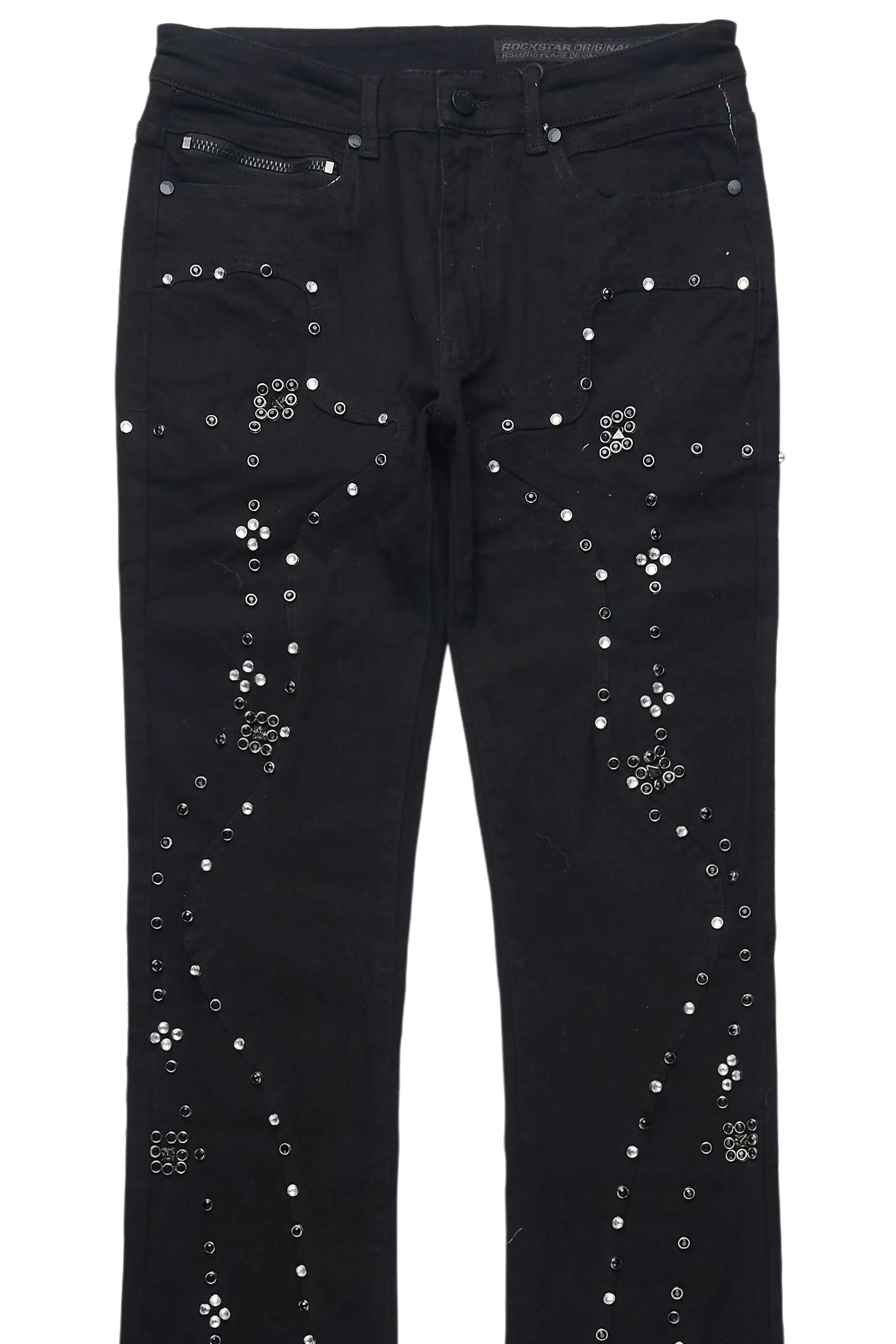 Chaz Jet Black Stud Stacked Flare Jean - Image 8