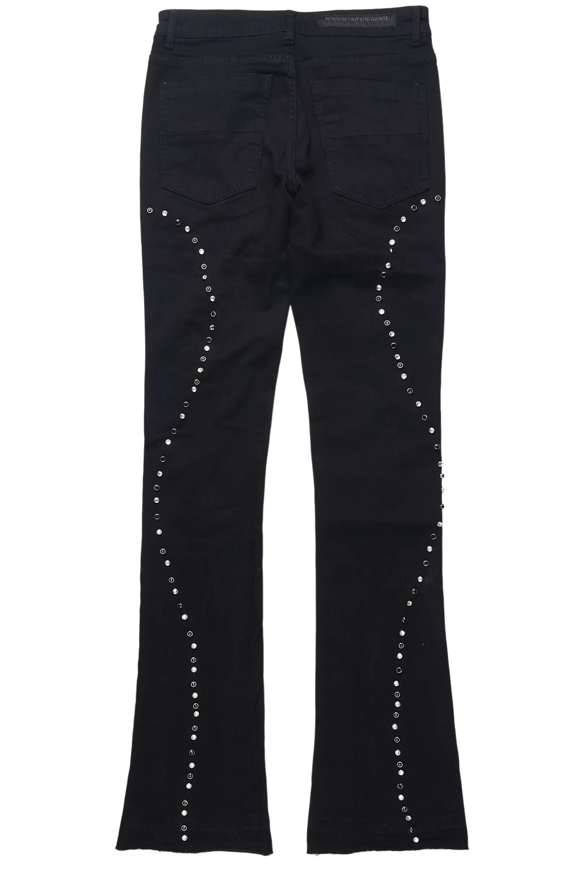 Chaz Jet Black Stud Stacked Flare Jean - Image 9