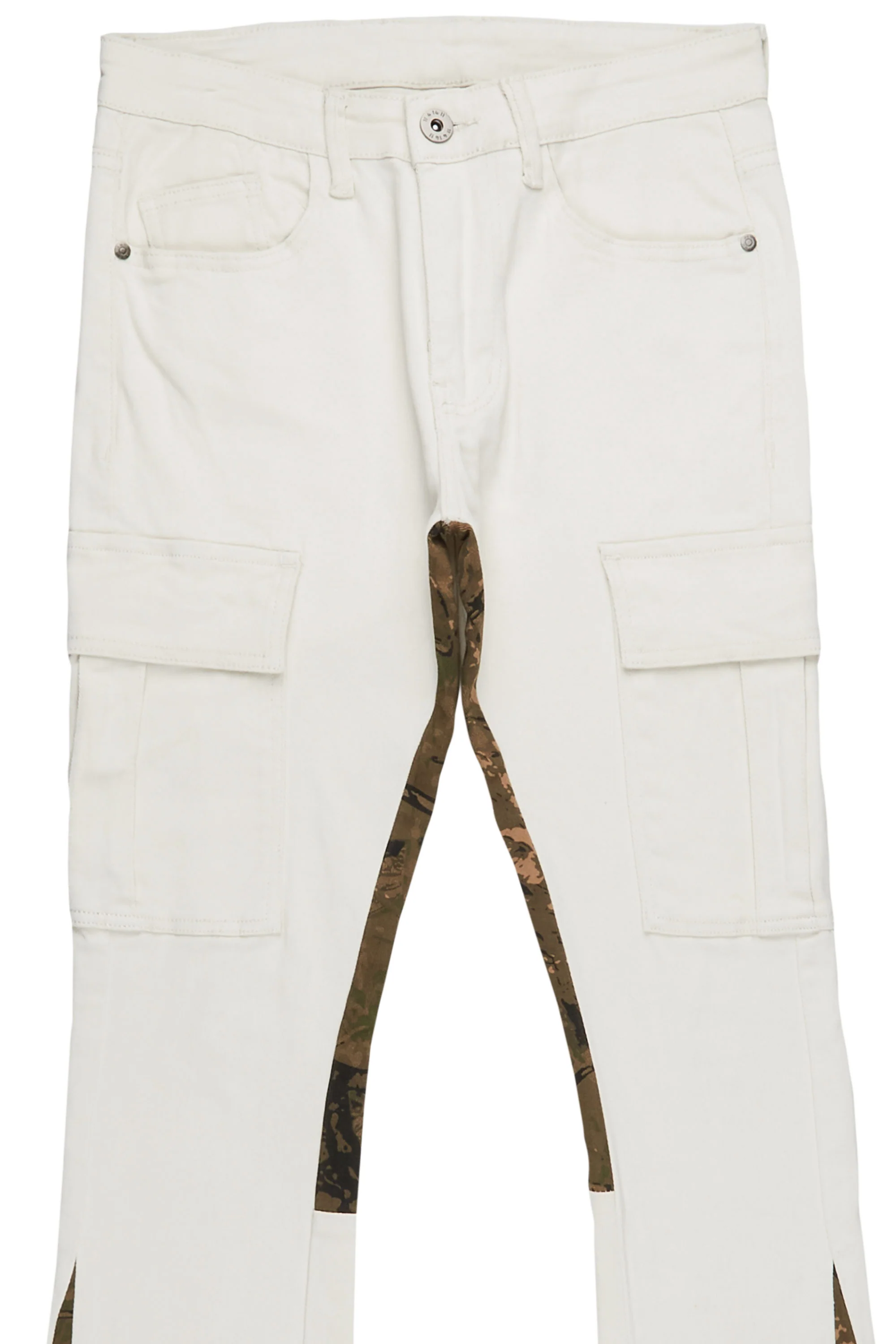 Calan Cream Cargo Stacked Flare Jean - Image 3