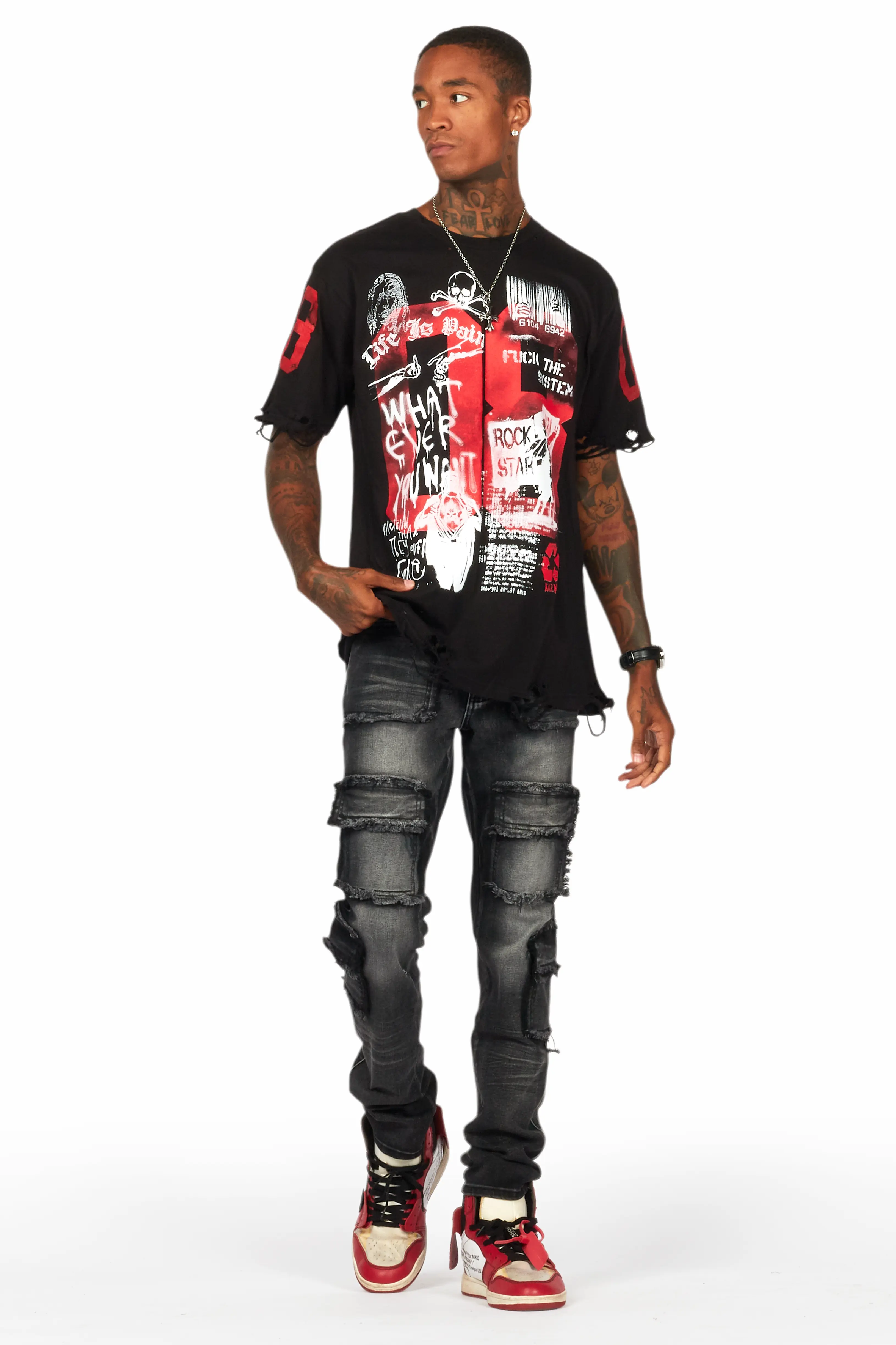 Tyrell Dark Grey Skinny Fit Cargo Jean - Image 3