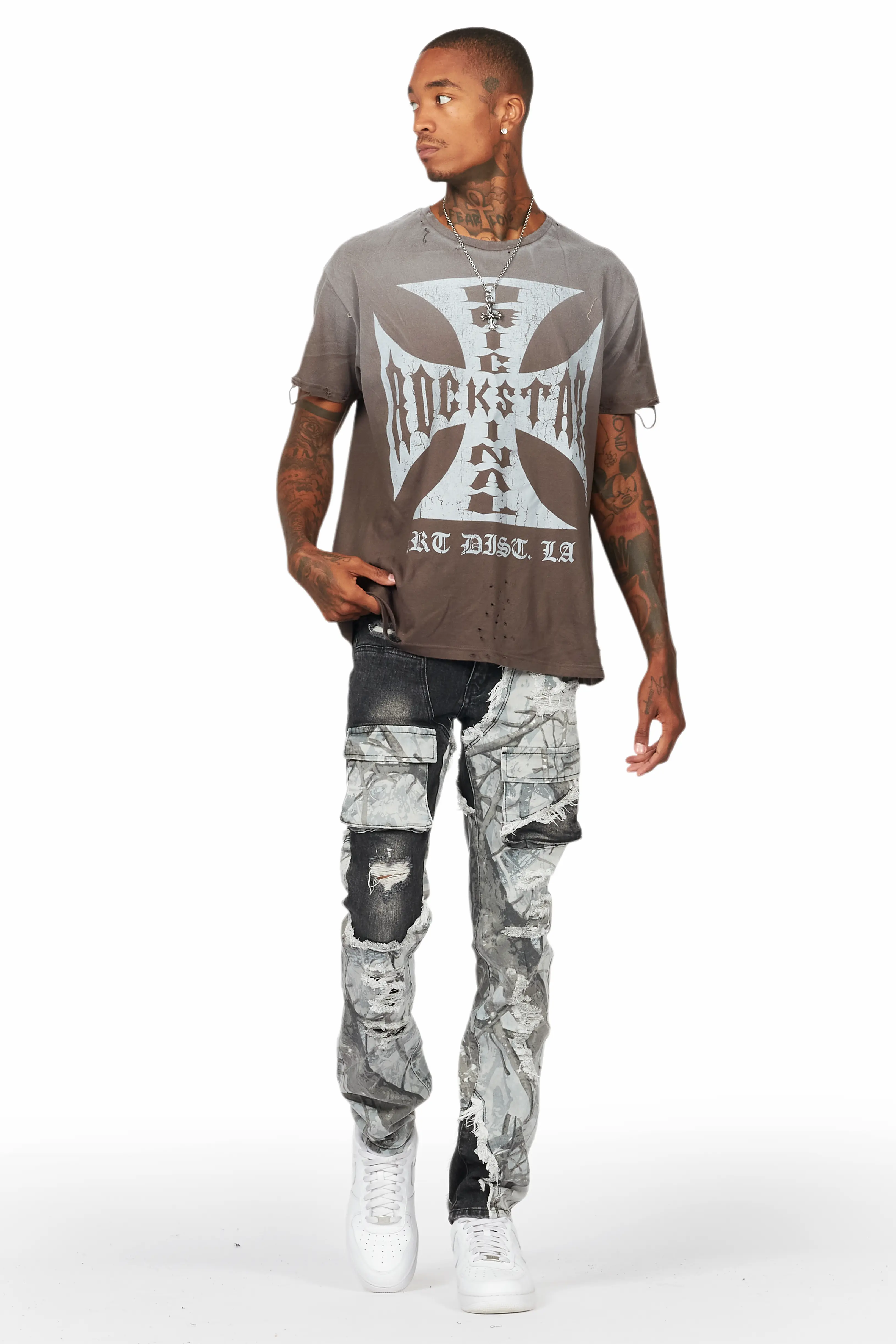 Hanse Dark Grey Slim Fit Cargo Jean - Image 3