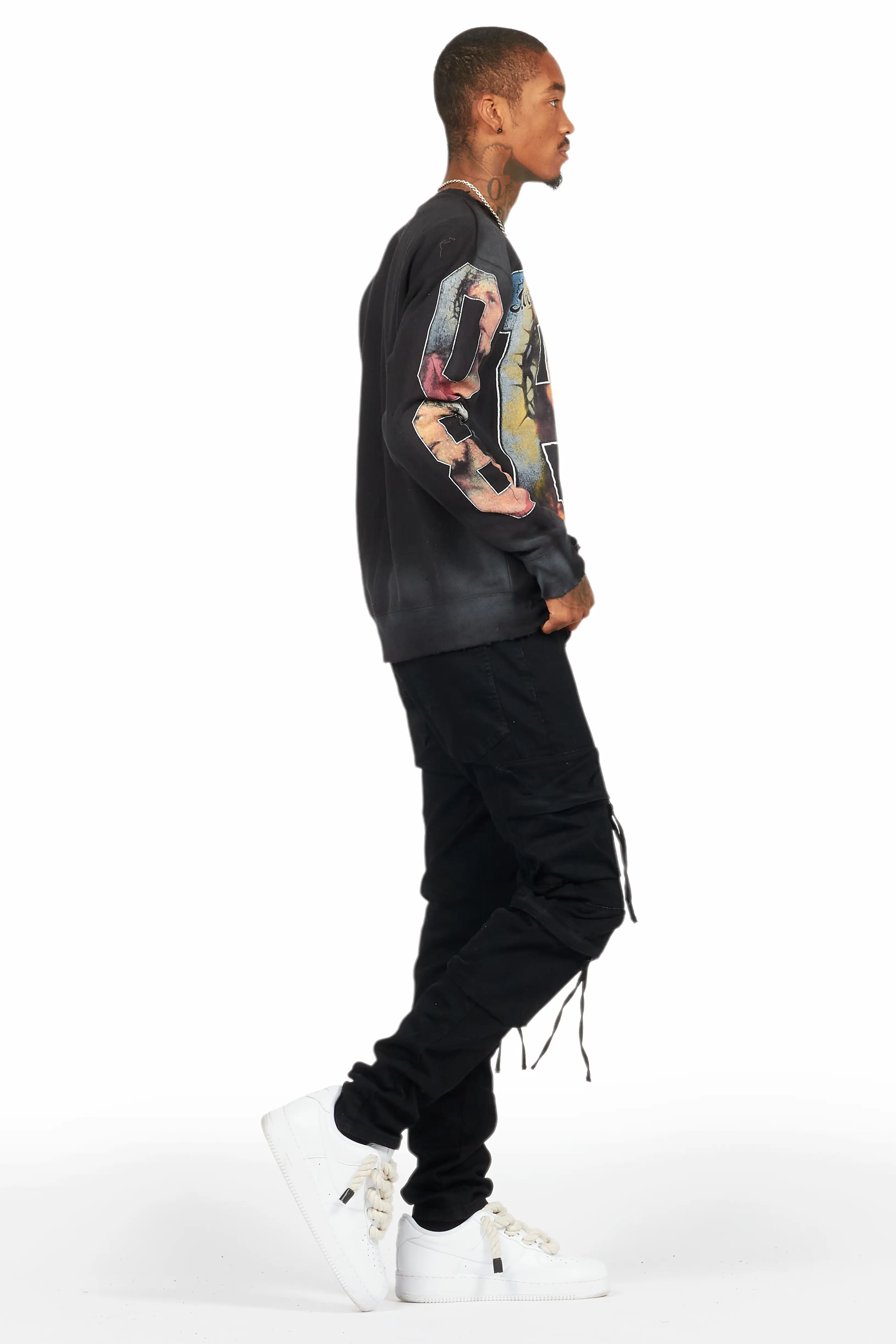 Rodion Jet Black Slim Fit Cargo Jean - Image 4