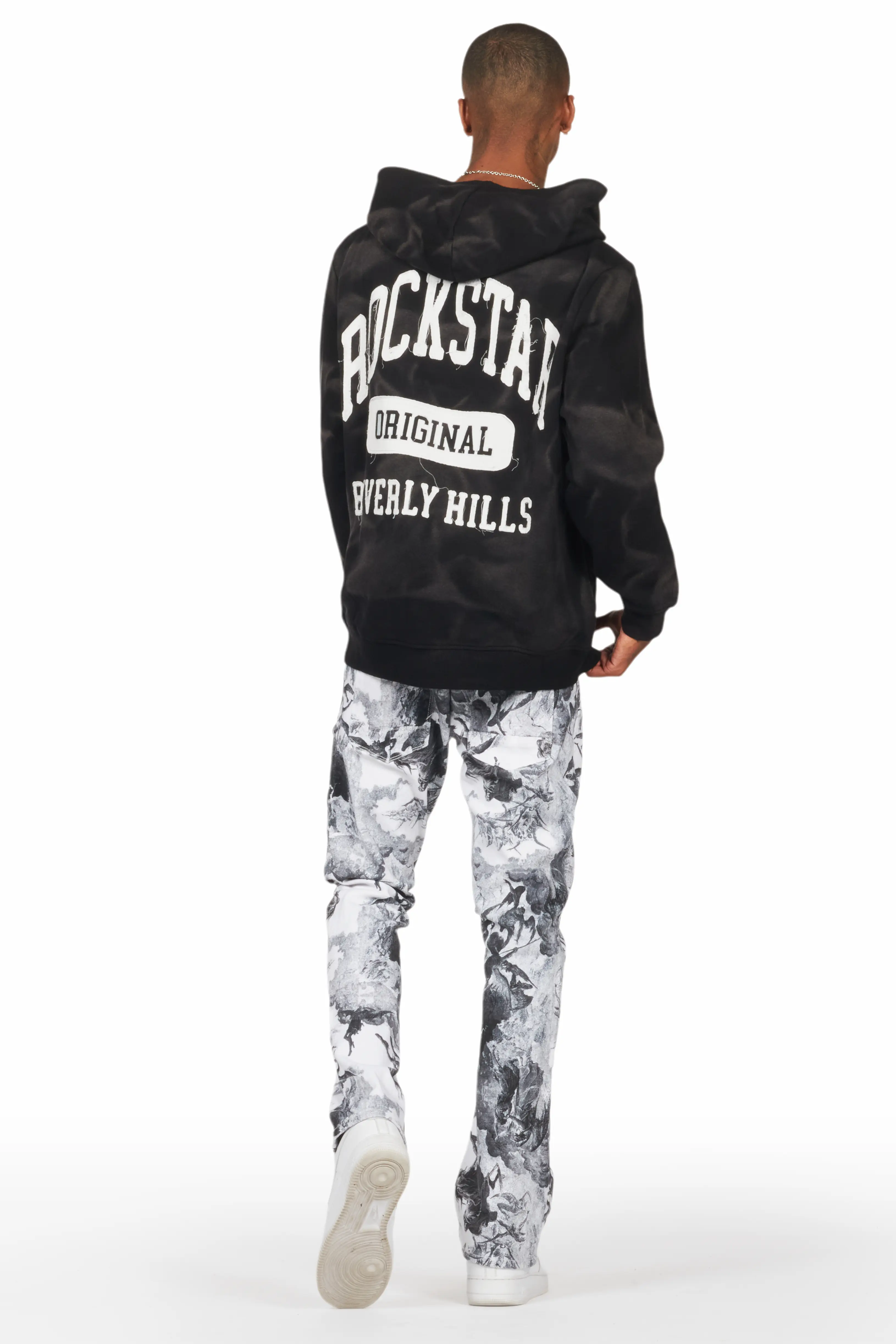 Jacop White Printed Stacked Flare Jean - Image 4