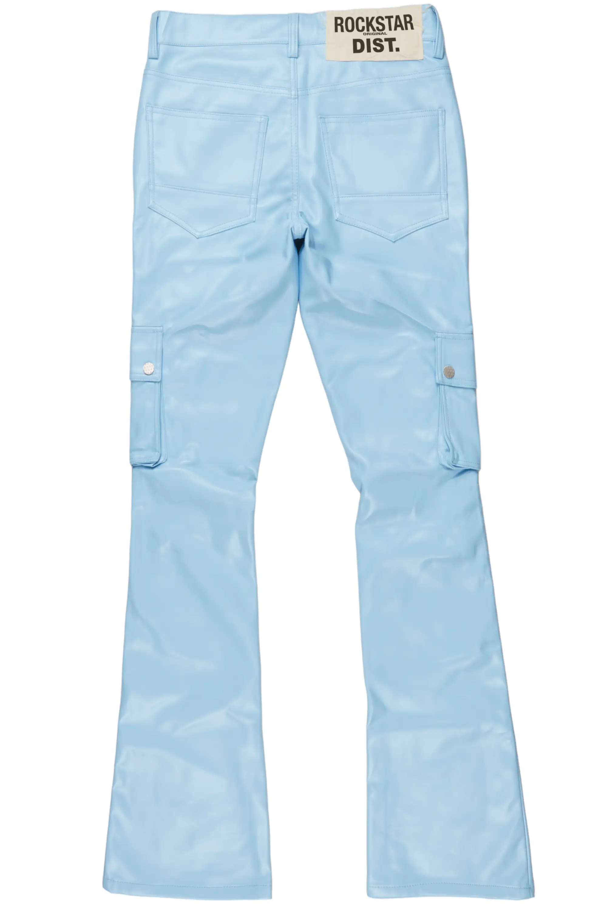 Errol Baby Blue Faux Leather Stacked Cargo Jean - Image 8