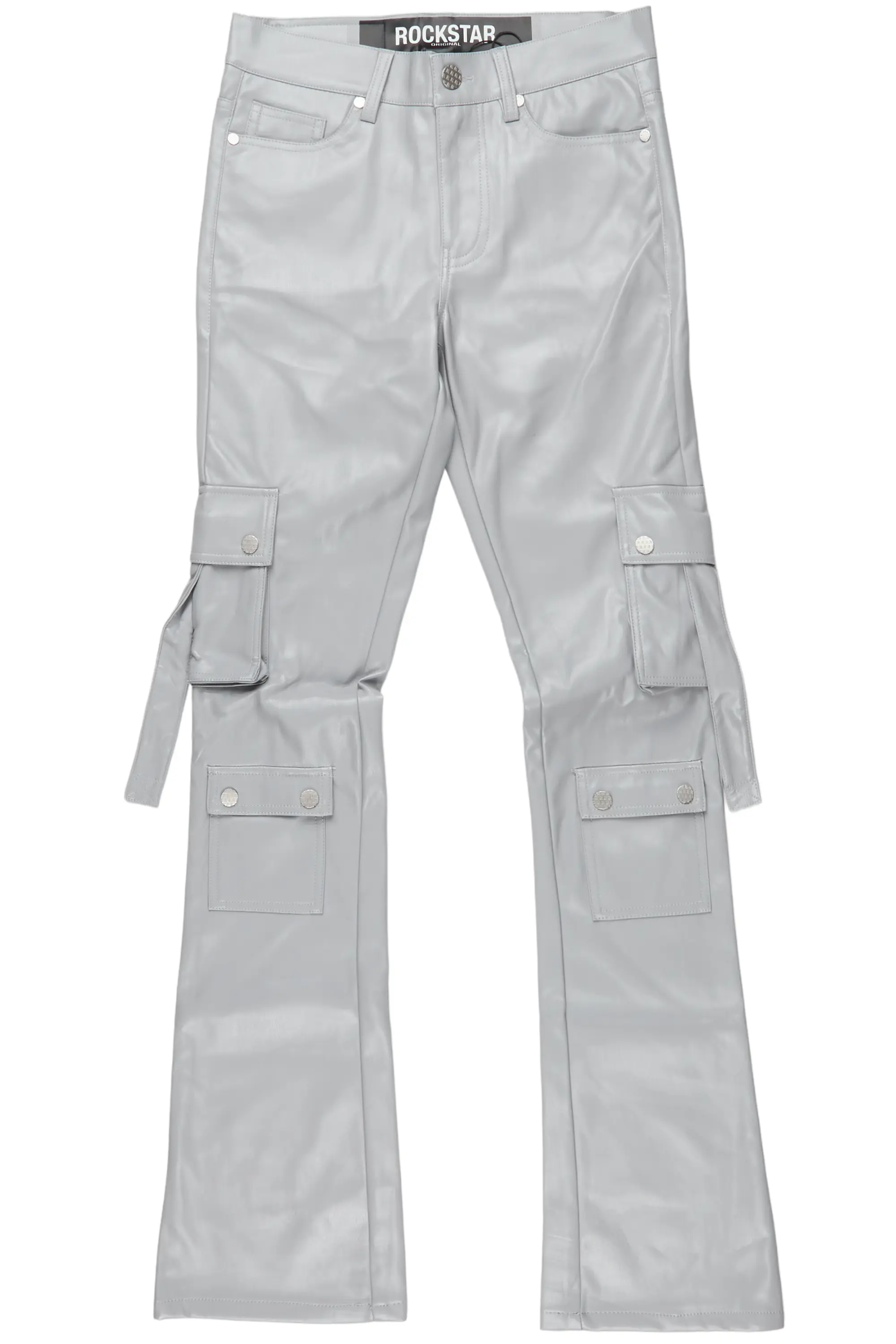 Errol Grey Faux Leather Stacked Cargo Jean - Image 2