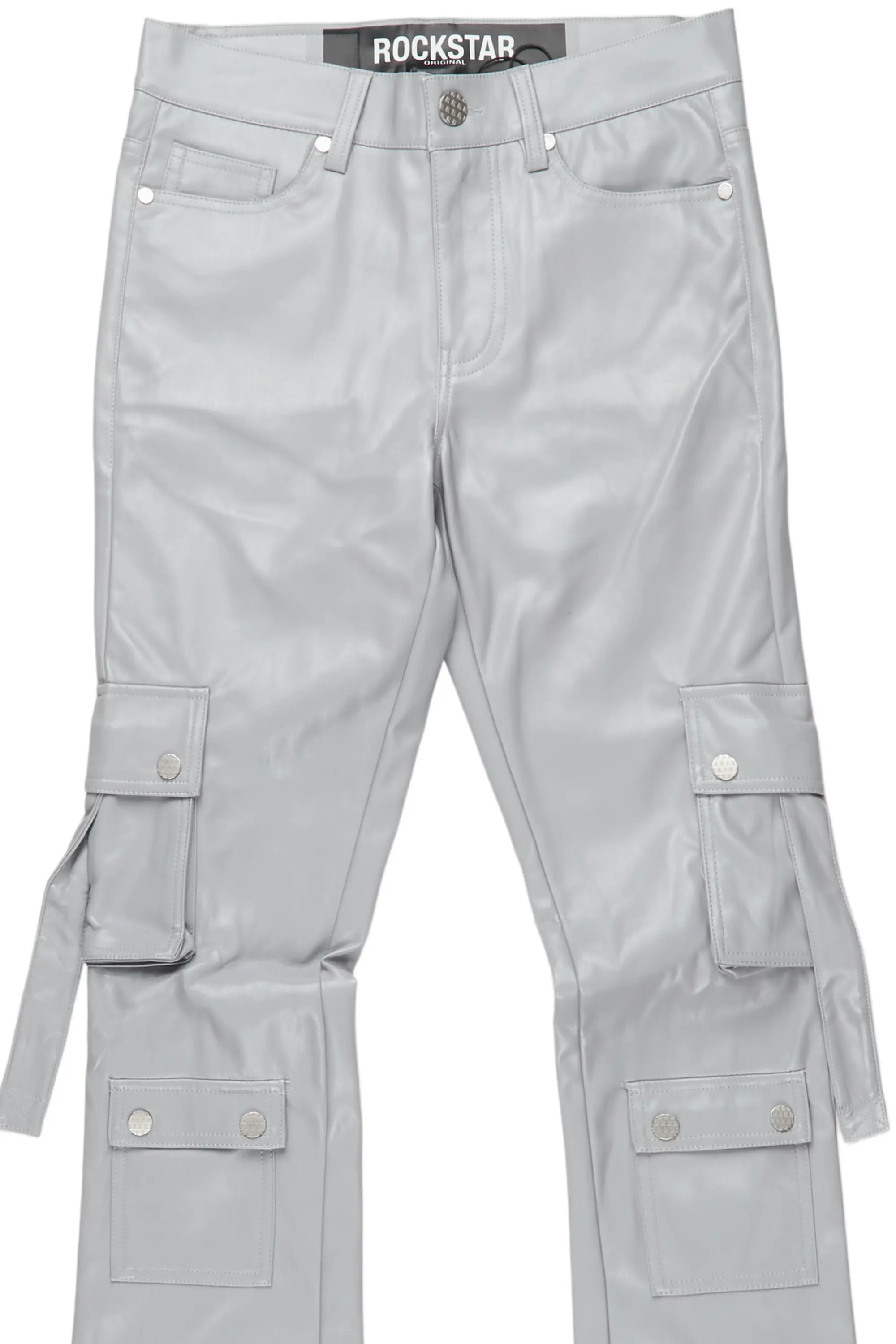 Errol Grey Faux Leather Stacked Cargo Jean - Image 7
