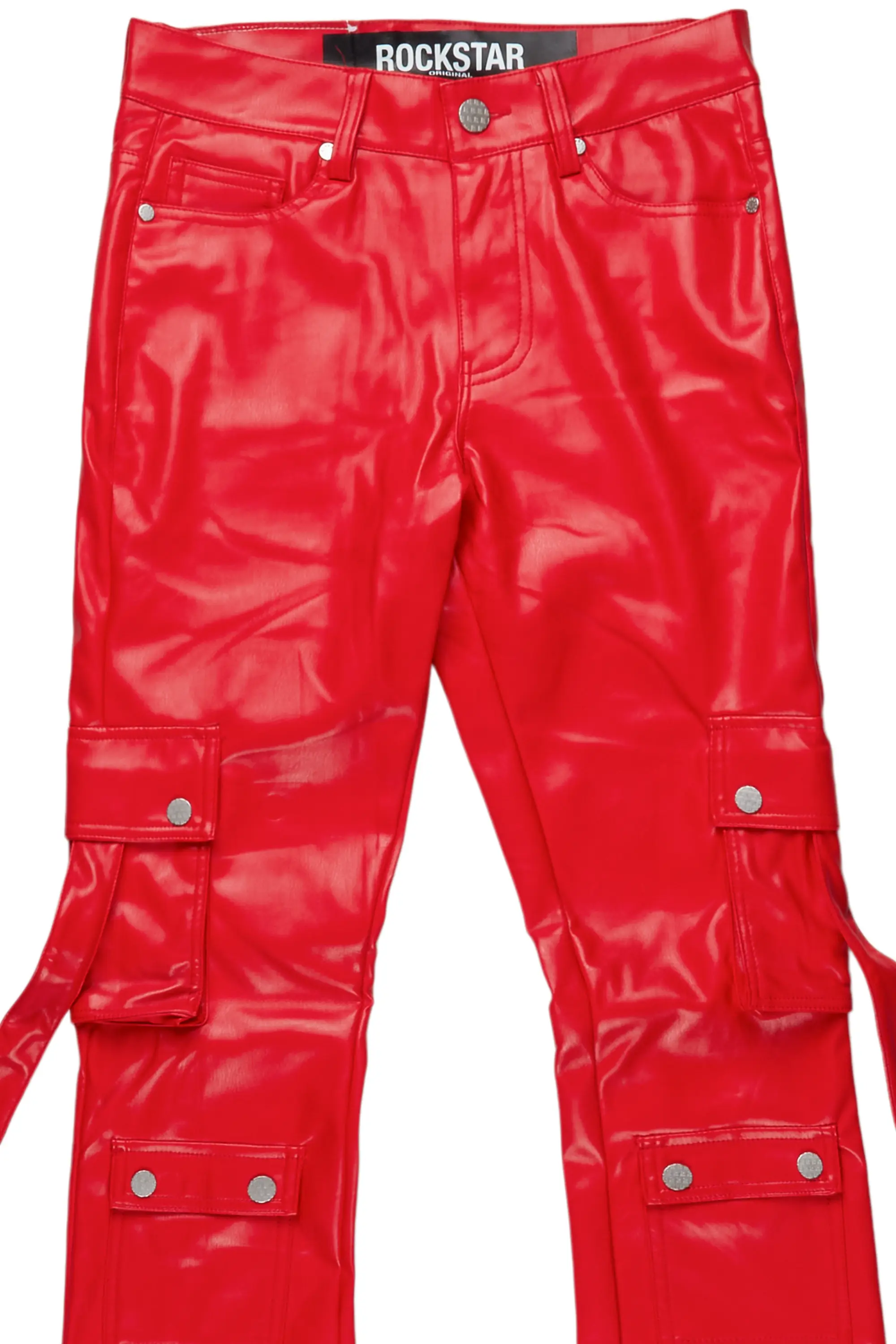 Errol Red Faux Leather Stacked Cargo Jean - Image 7