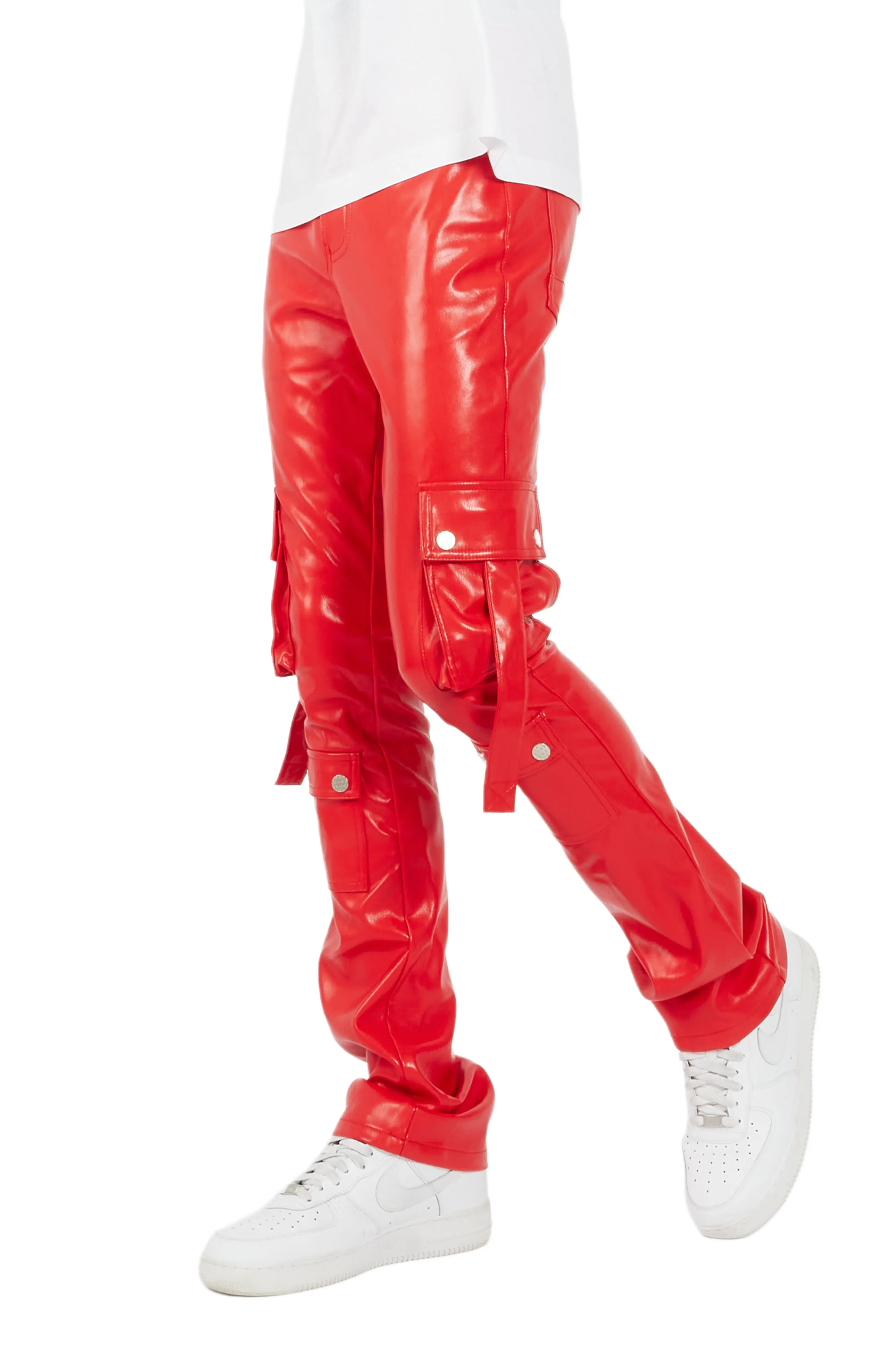 Errol Red Faux Leather Stacked Cargo Jean - Image 9