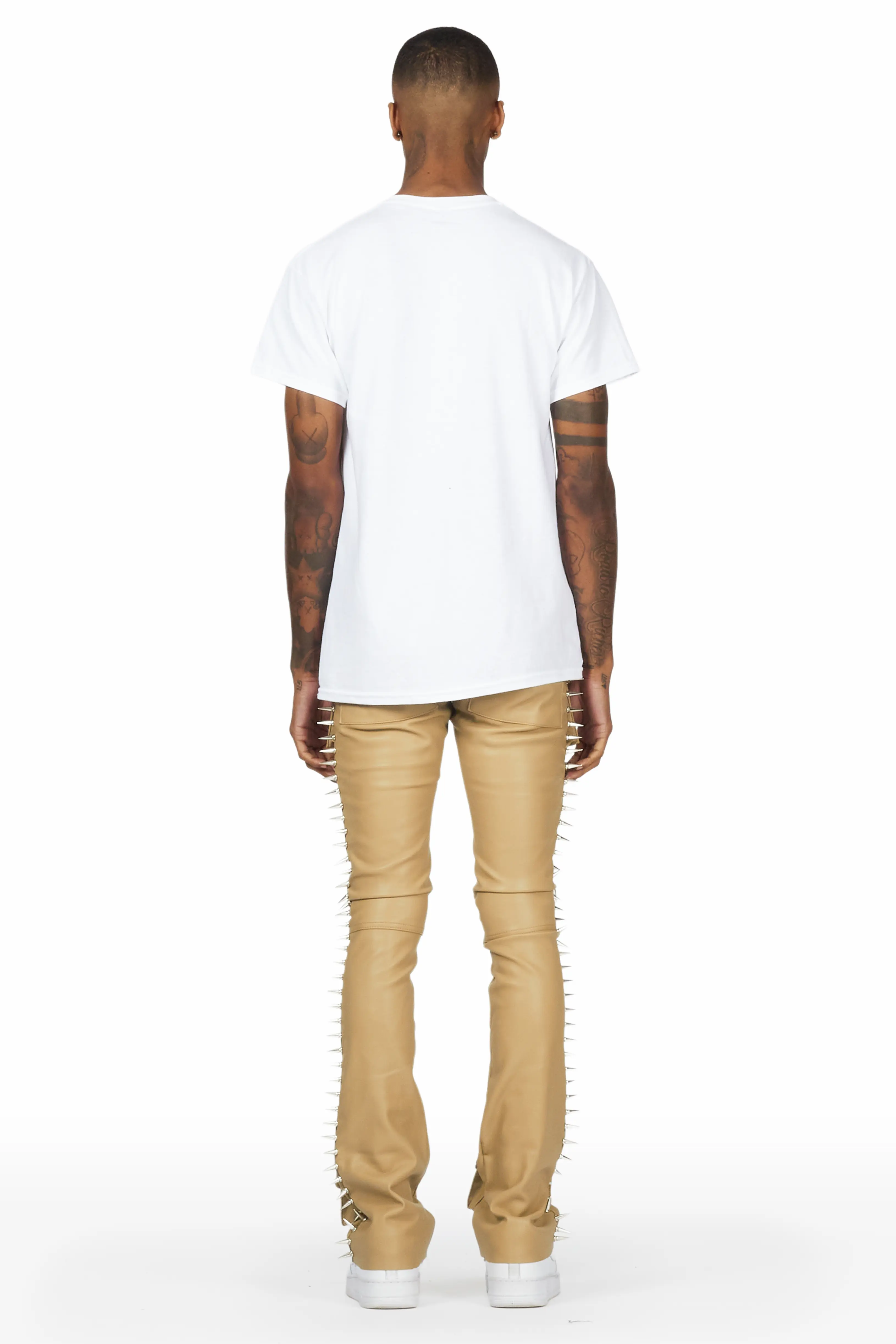 Leopold Beige PU Stacked Flare Jean - Image 5