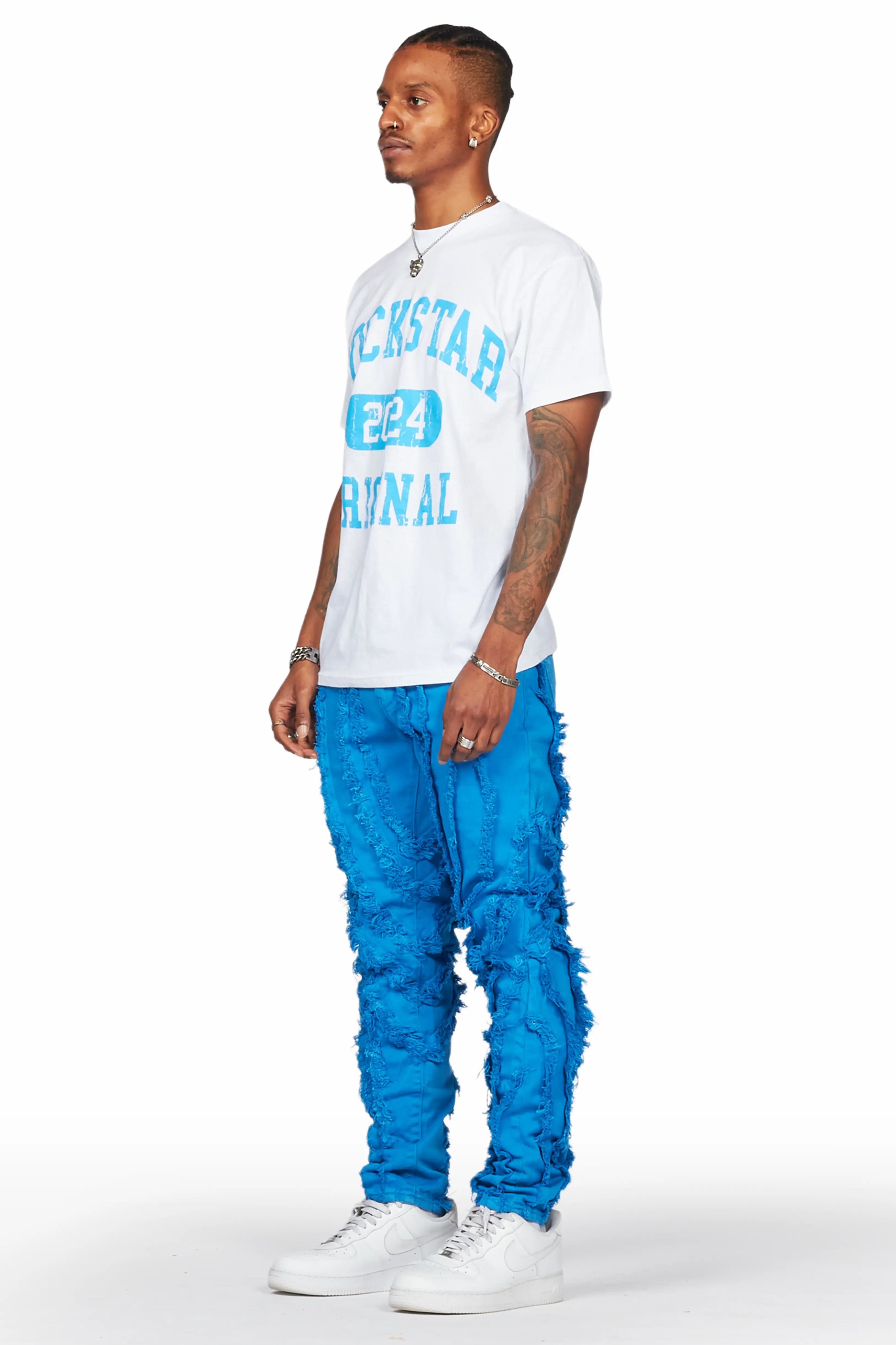 Achilles Blue Raw Edge Skinny Fit Jean - Image 4