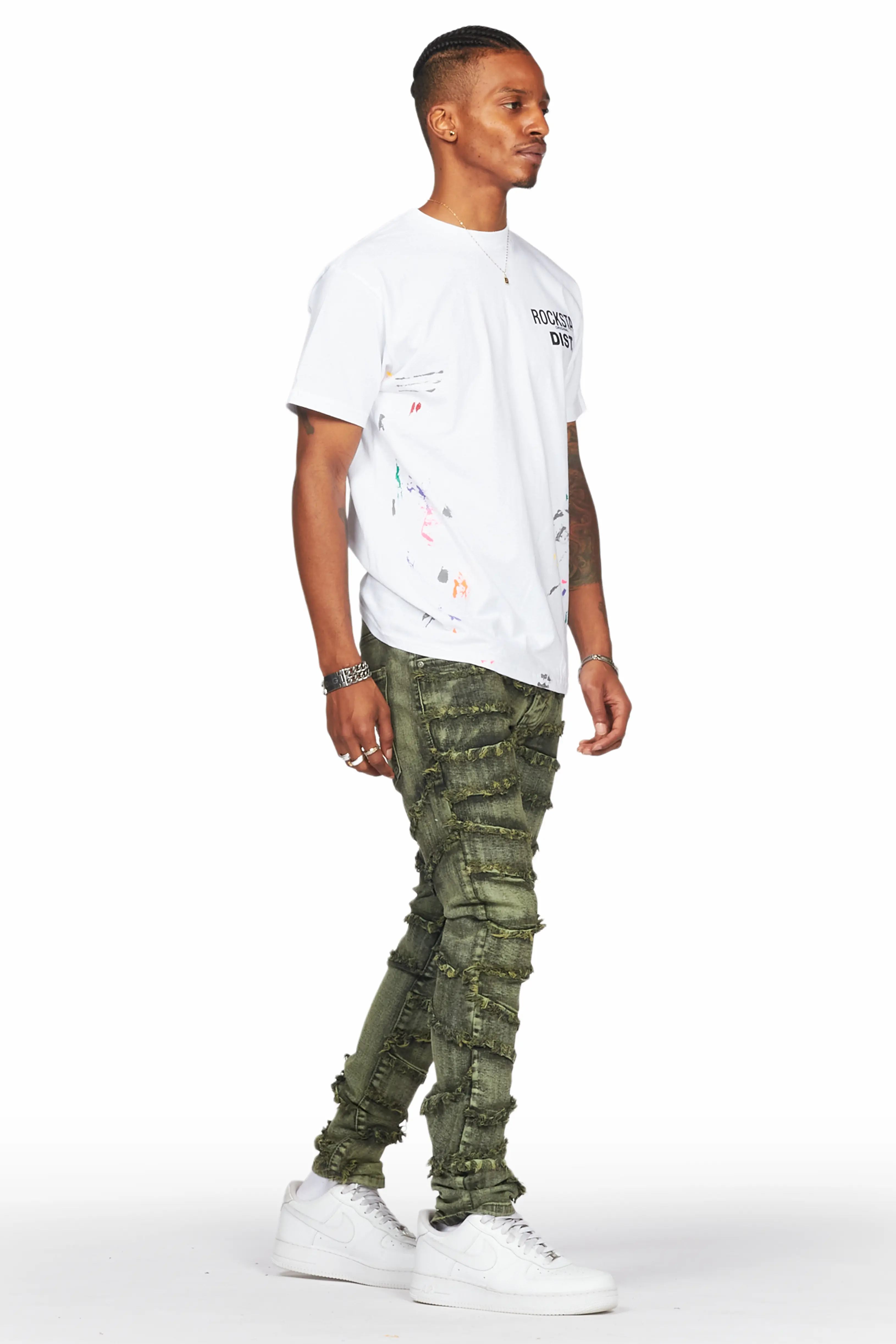 Ebrill Green Patchwork Skinny Fit Jean - Image 7
