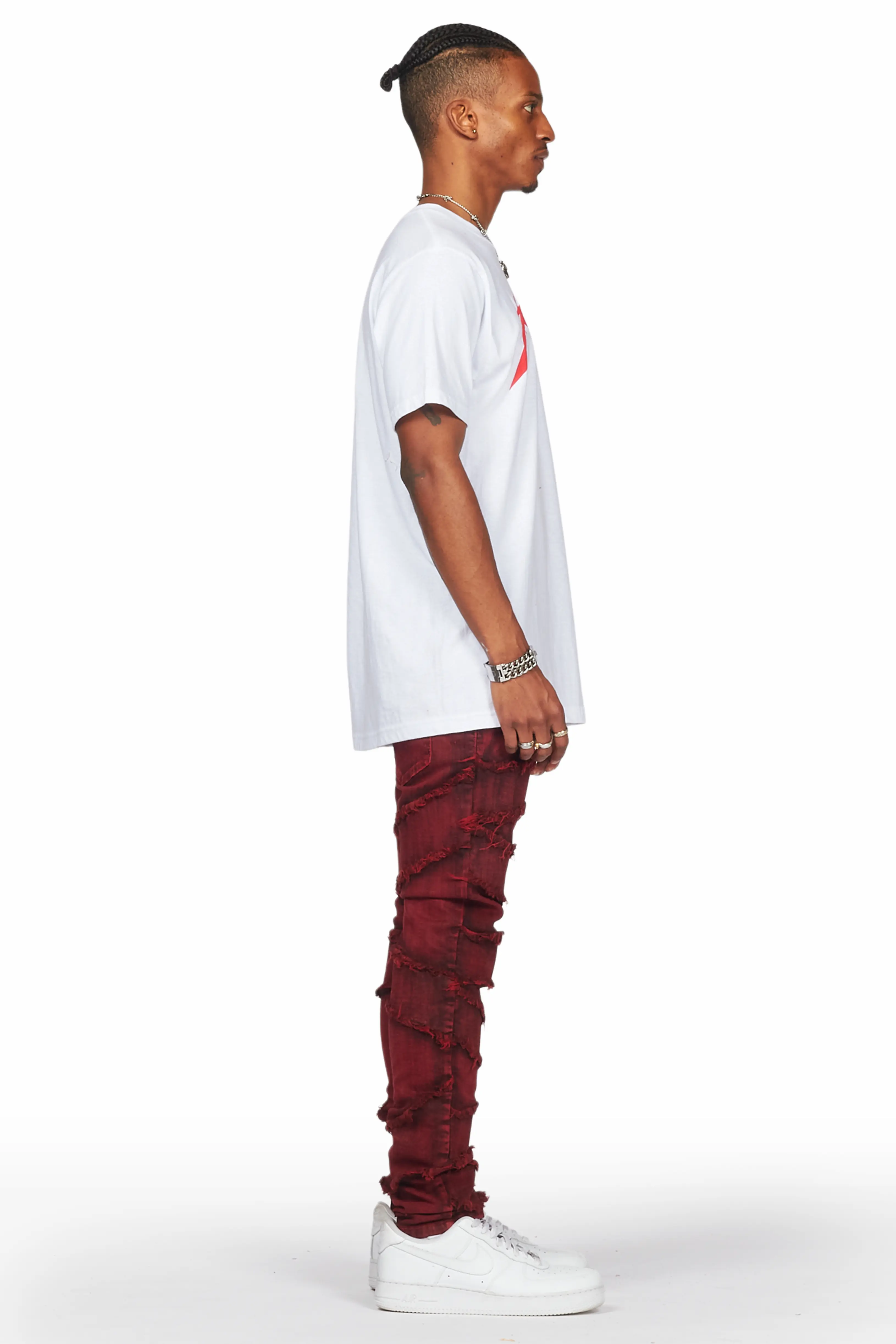 Ebrill Red Patchwork Skinny Fit Jean - Image 5