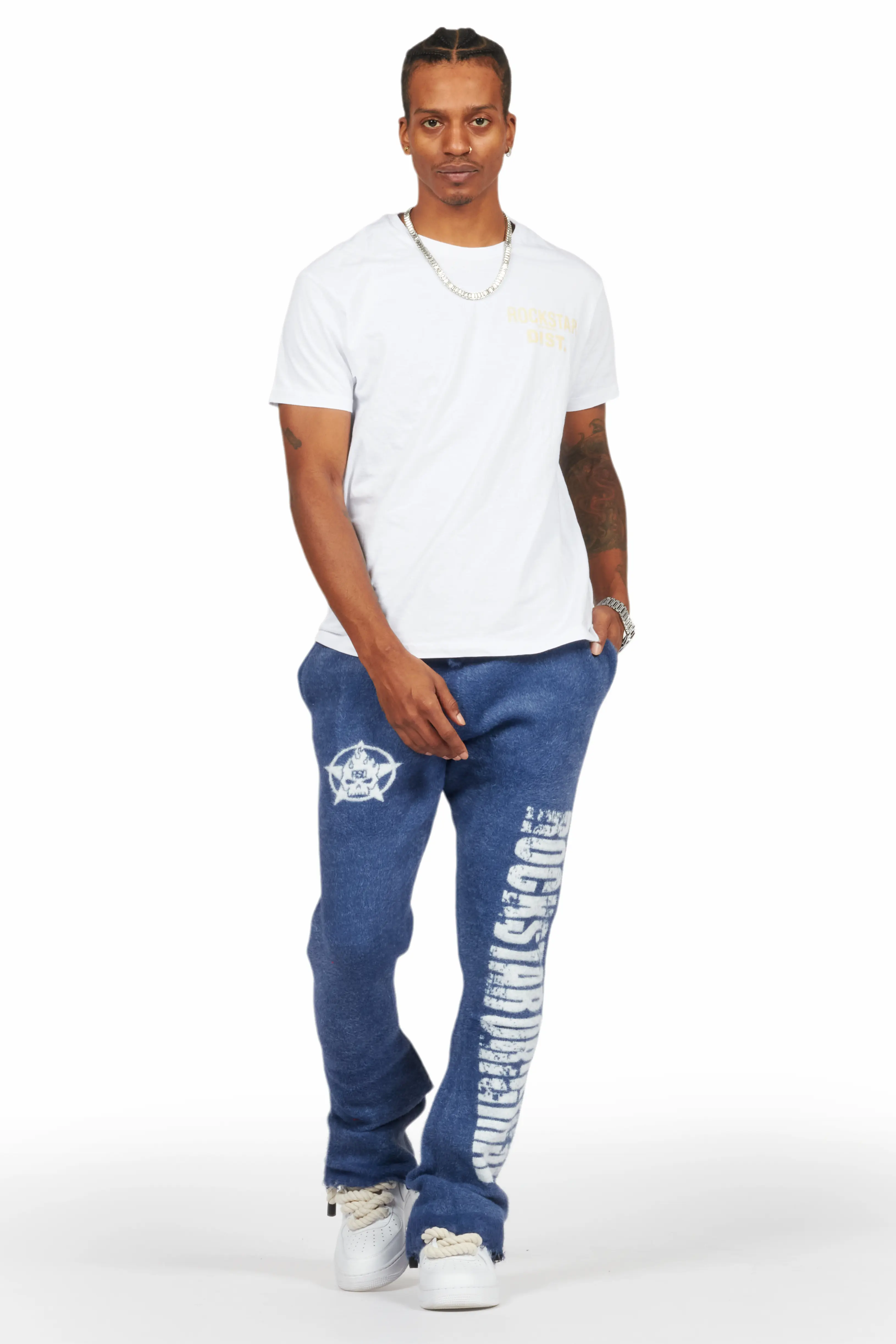 Keve Navy Knitted Mohair Flare Sweat Pant - Image 3