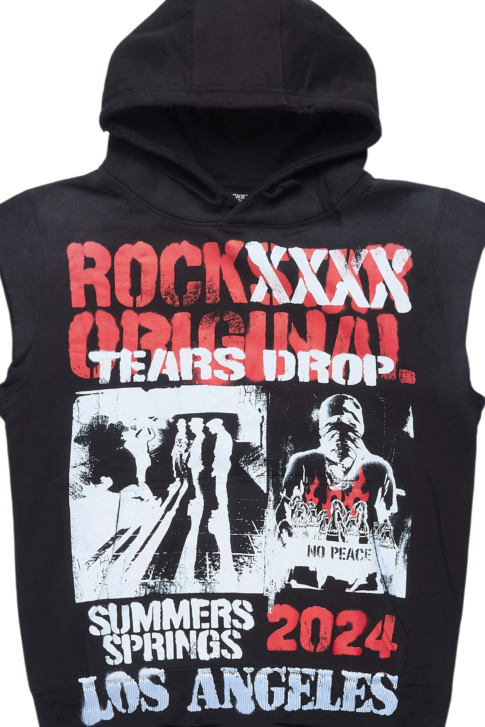 Paton Black/Red Distressed Graphic Cut Sleeve Hoodie - Image 6