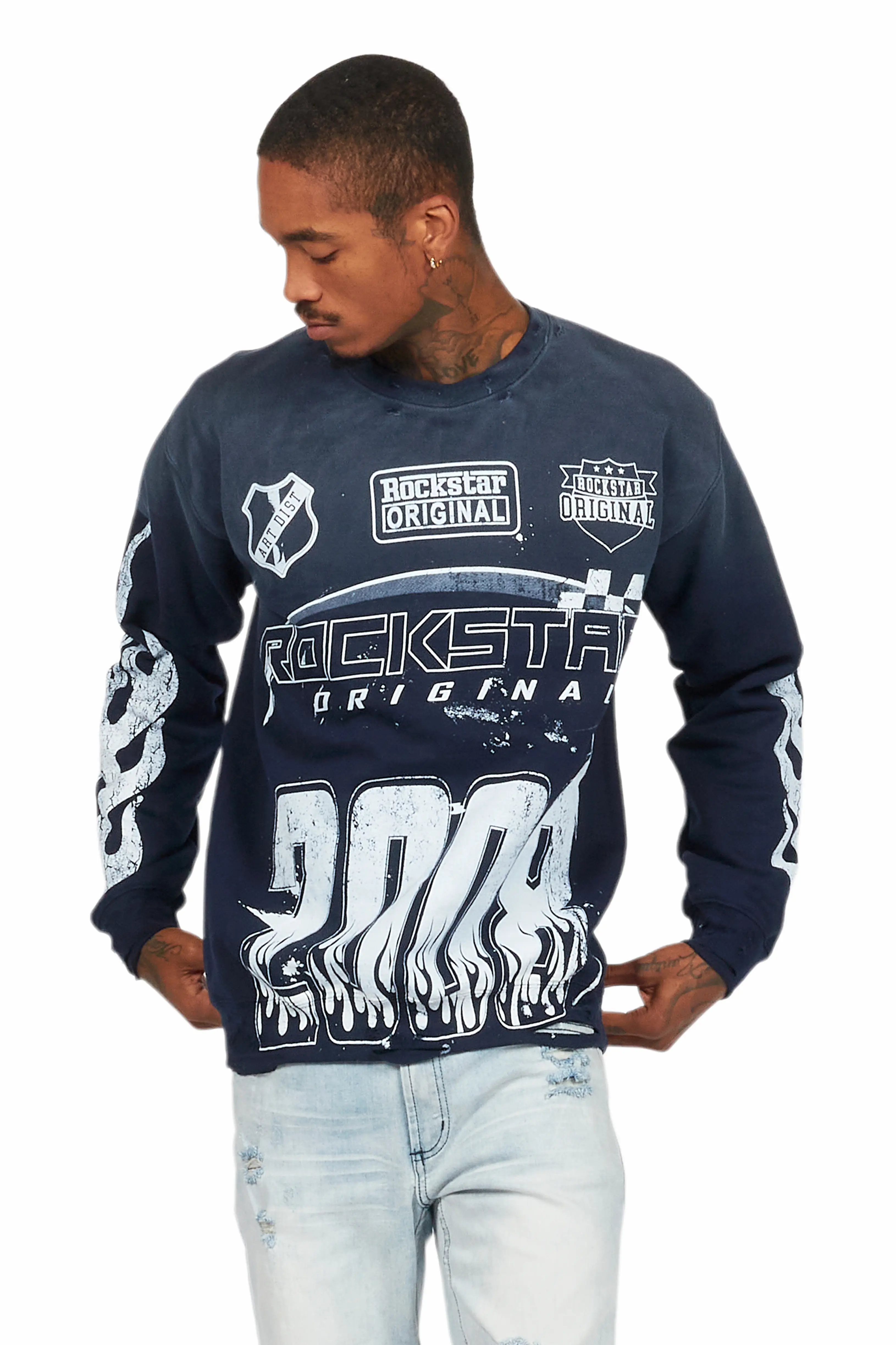 Amos Navy/White Graphic Crewneck - Image 2