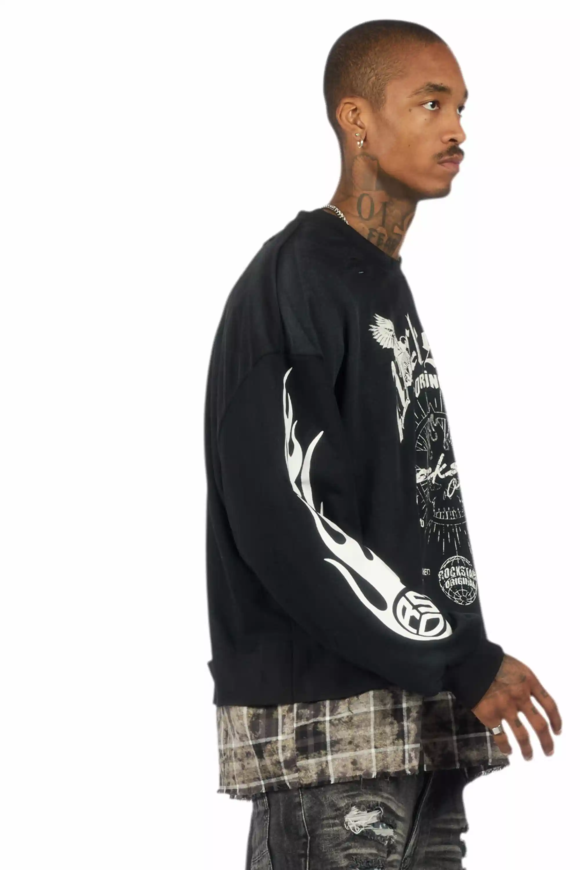 Hundo Black Graphic Flannel Crewneck - Image 4