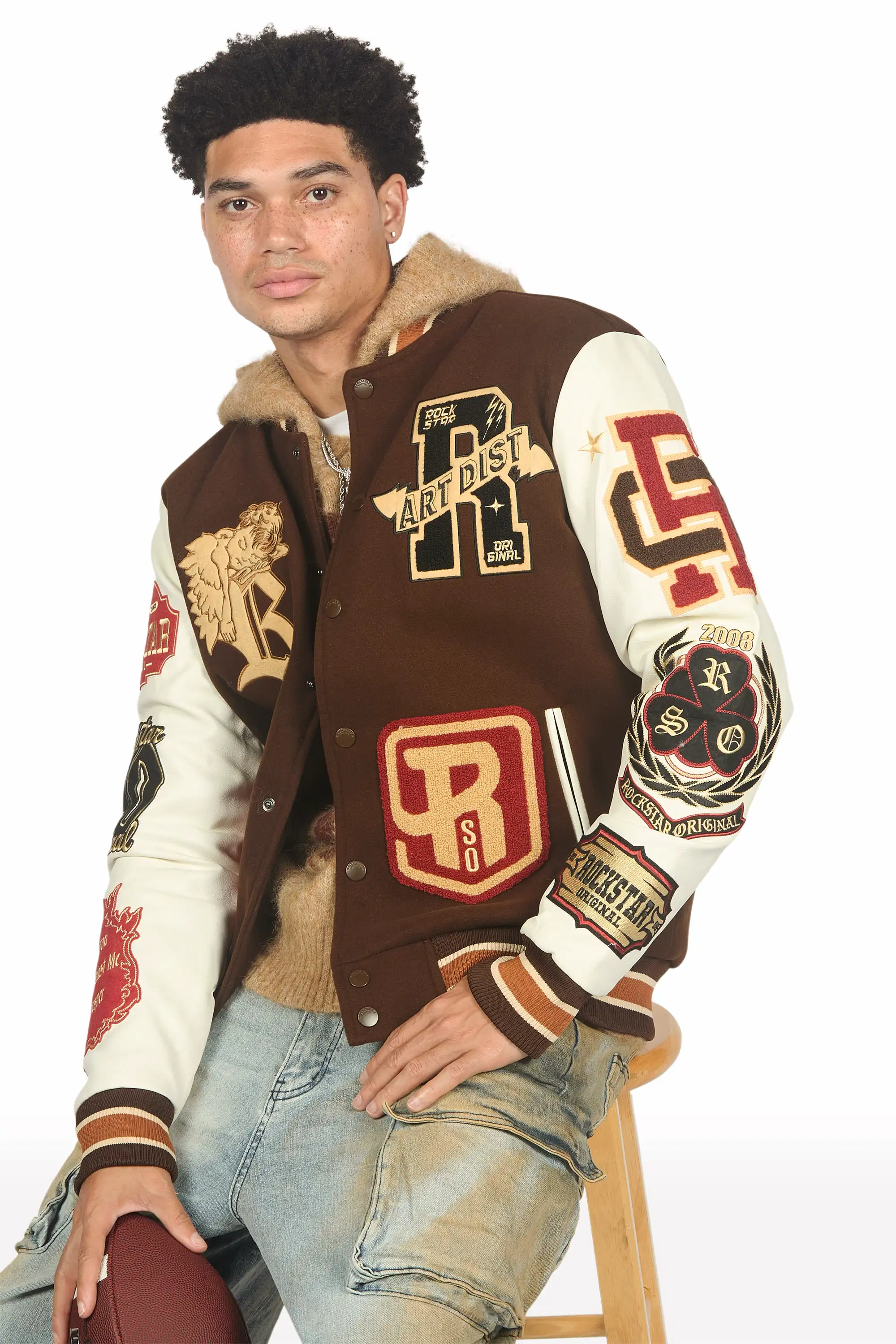 Hakon Beige Graphic Knitted Hoodie - Image 3