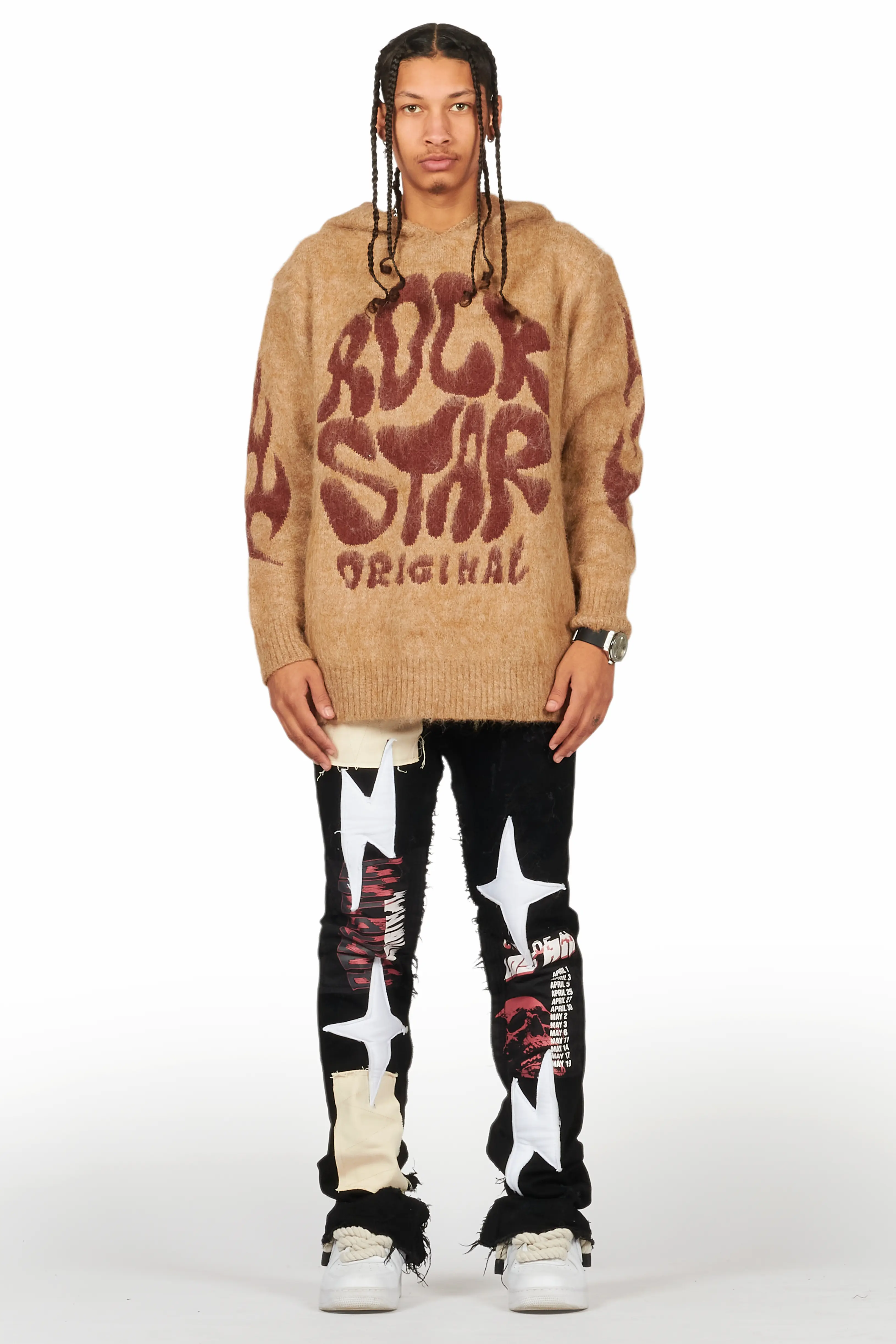Hakon Brown Graphic Knitted Mohair Hoodie - Image 2