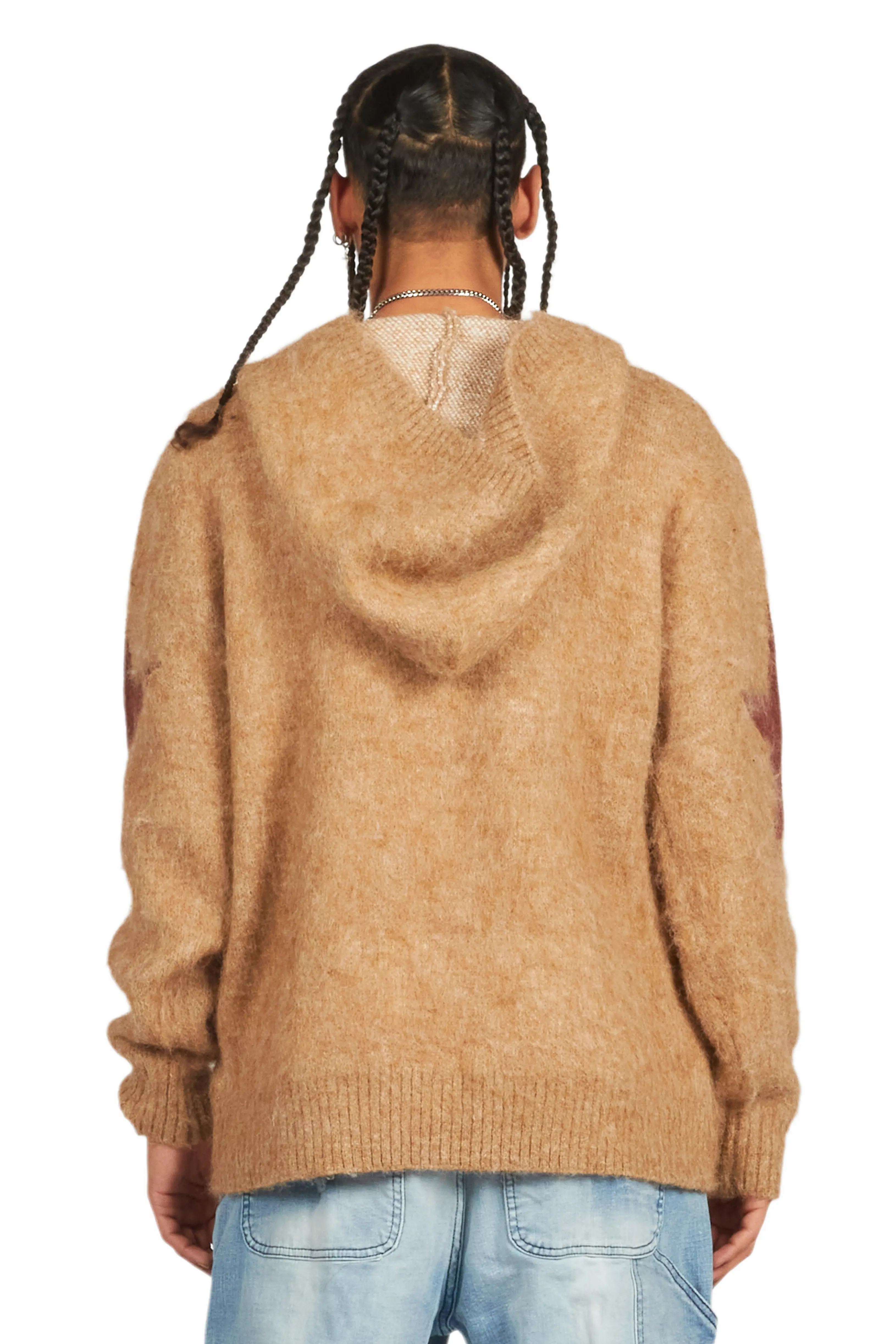 States Brown Graphic Knitted Mohair Hoodie - Image 9