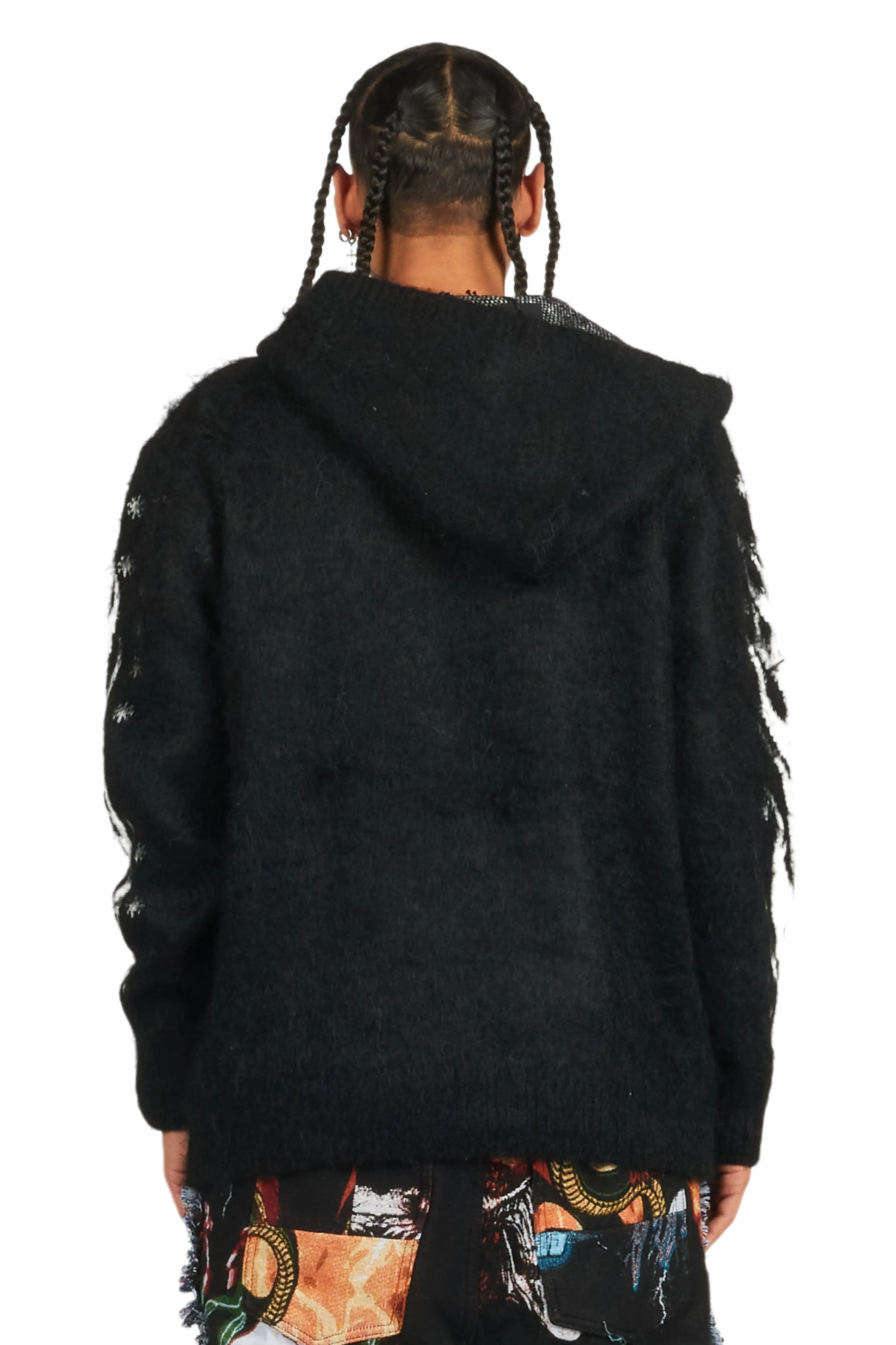 Raymond Black Graphic Knitted Mohair Hoodie - Image 9