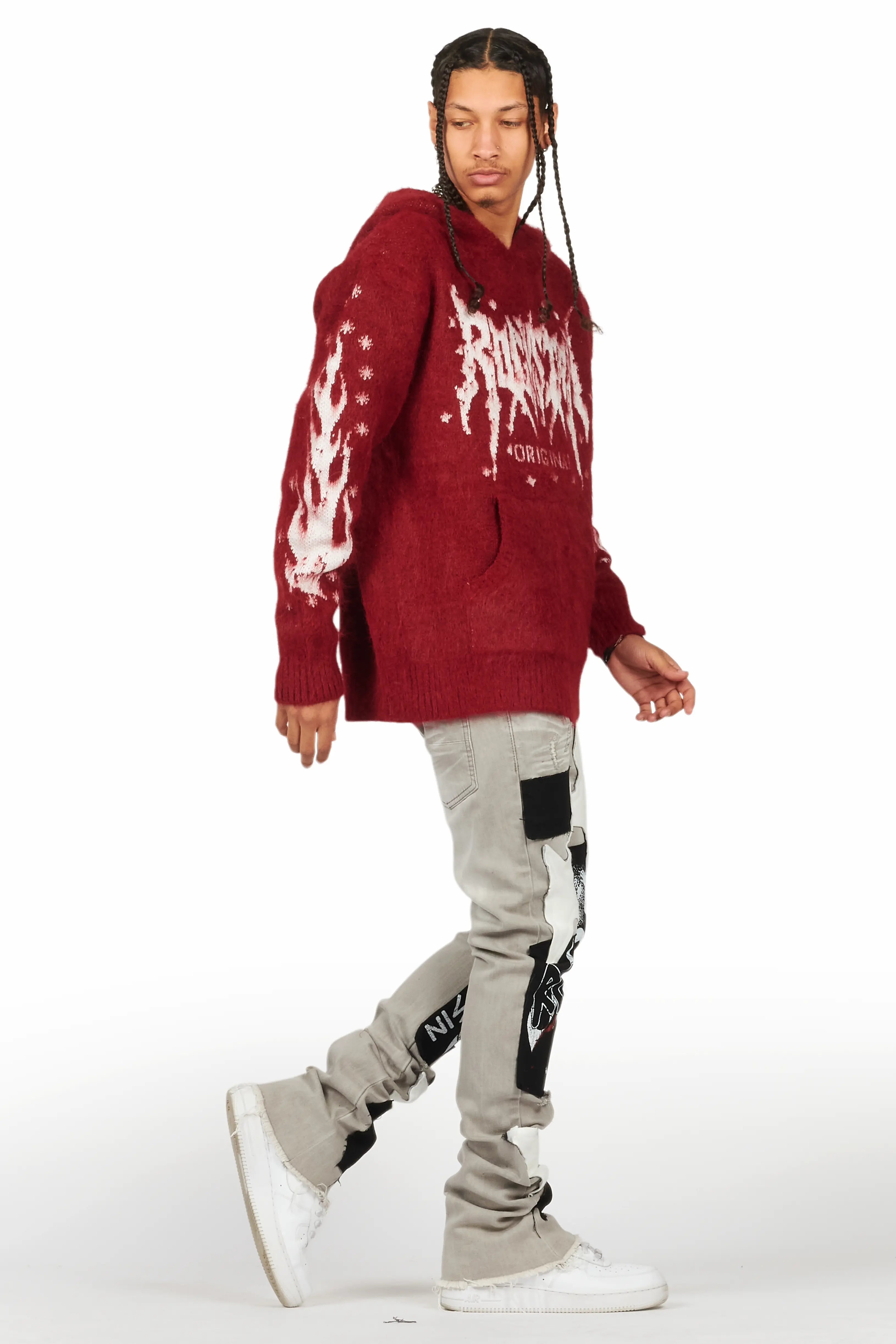 Raymond Red Graphic Knitted Mohair Hoodie - Image 4