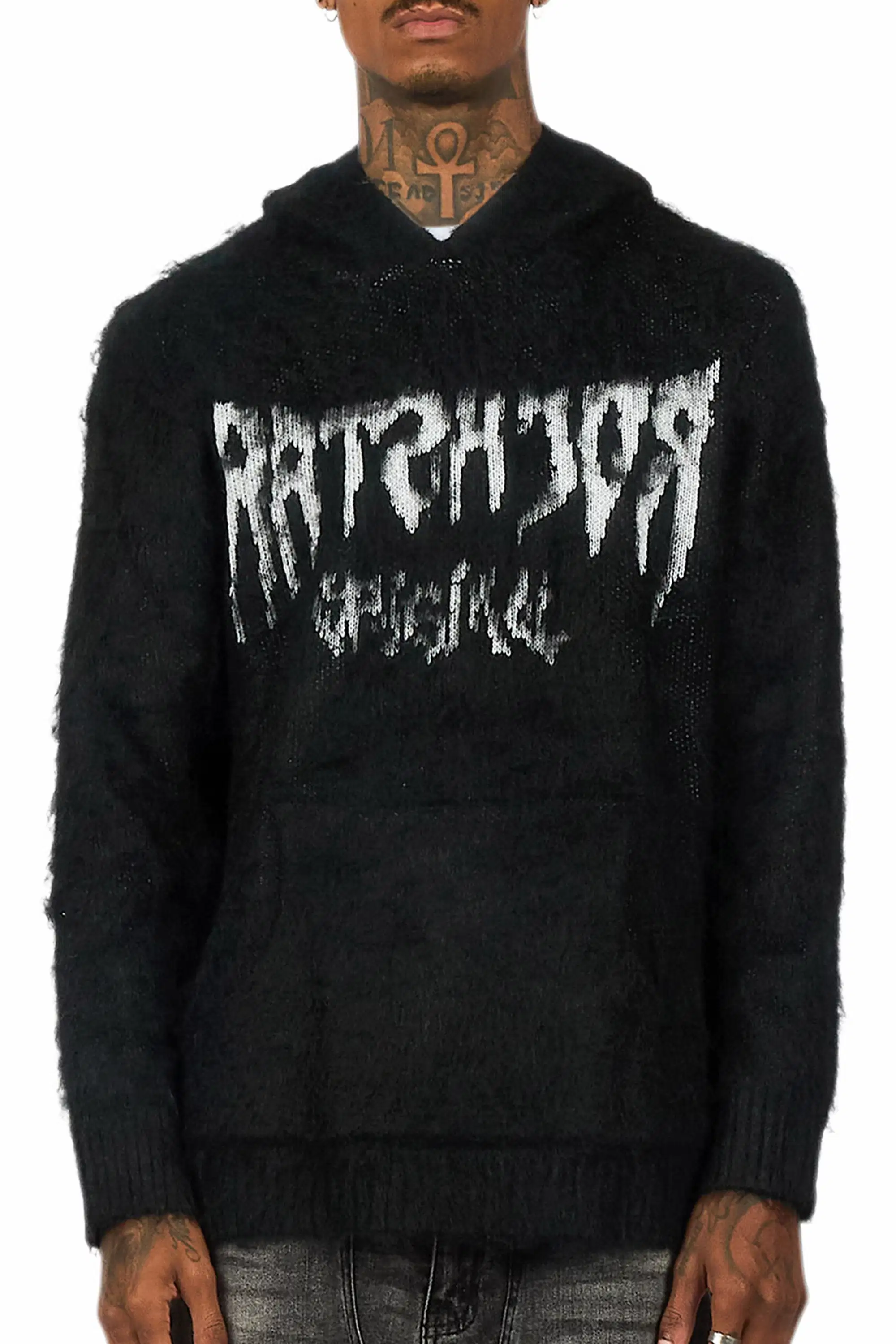 Andros Reflected Black Graphic Knitted Hoodie - Image 8