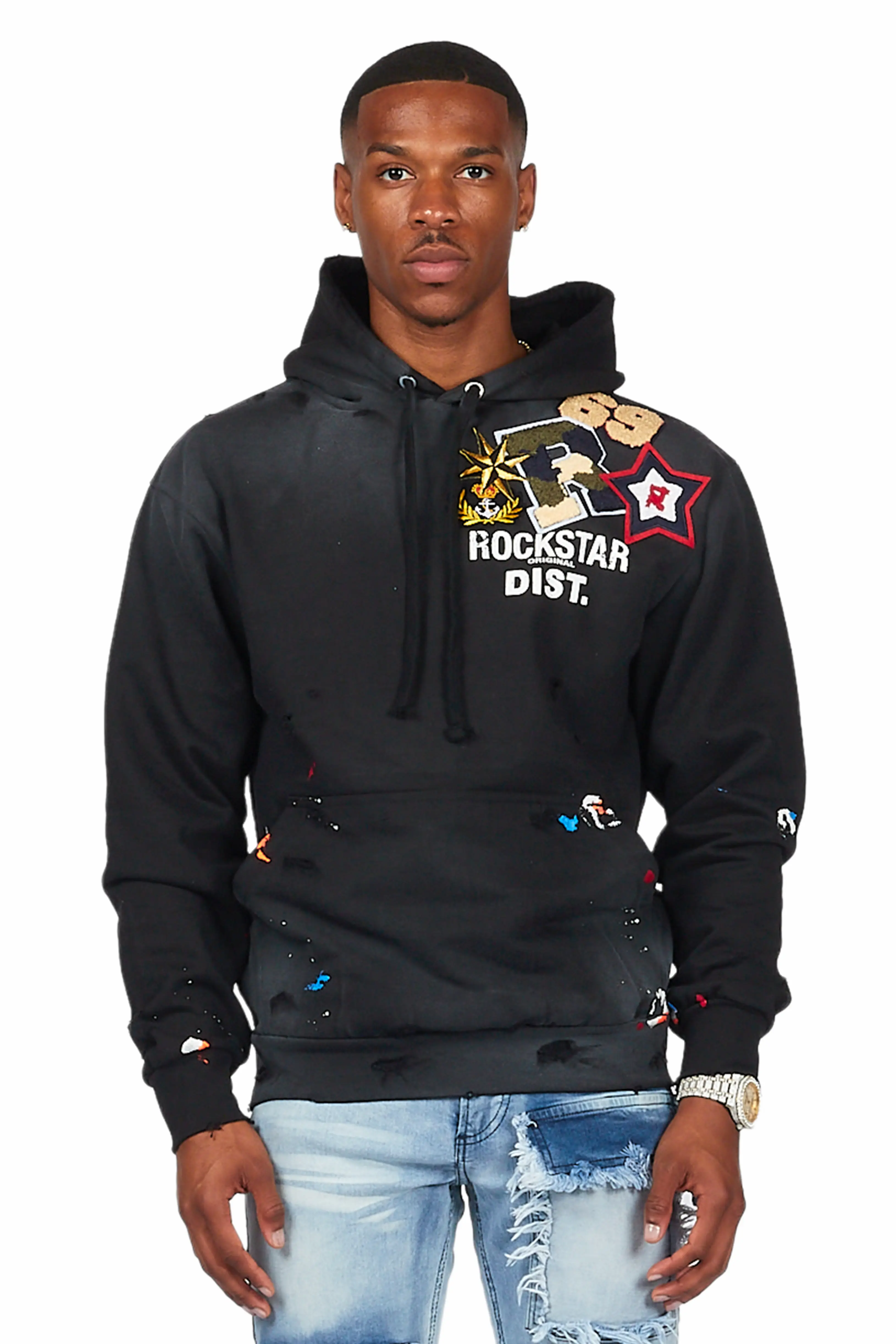 Acton Black Patchwork Graphic Hoodie - Image 2
