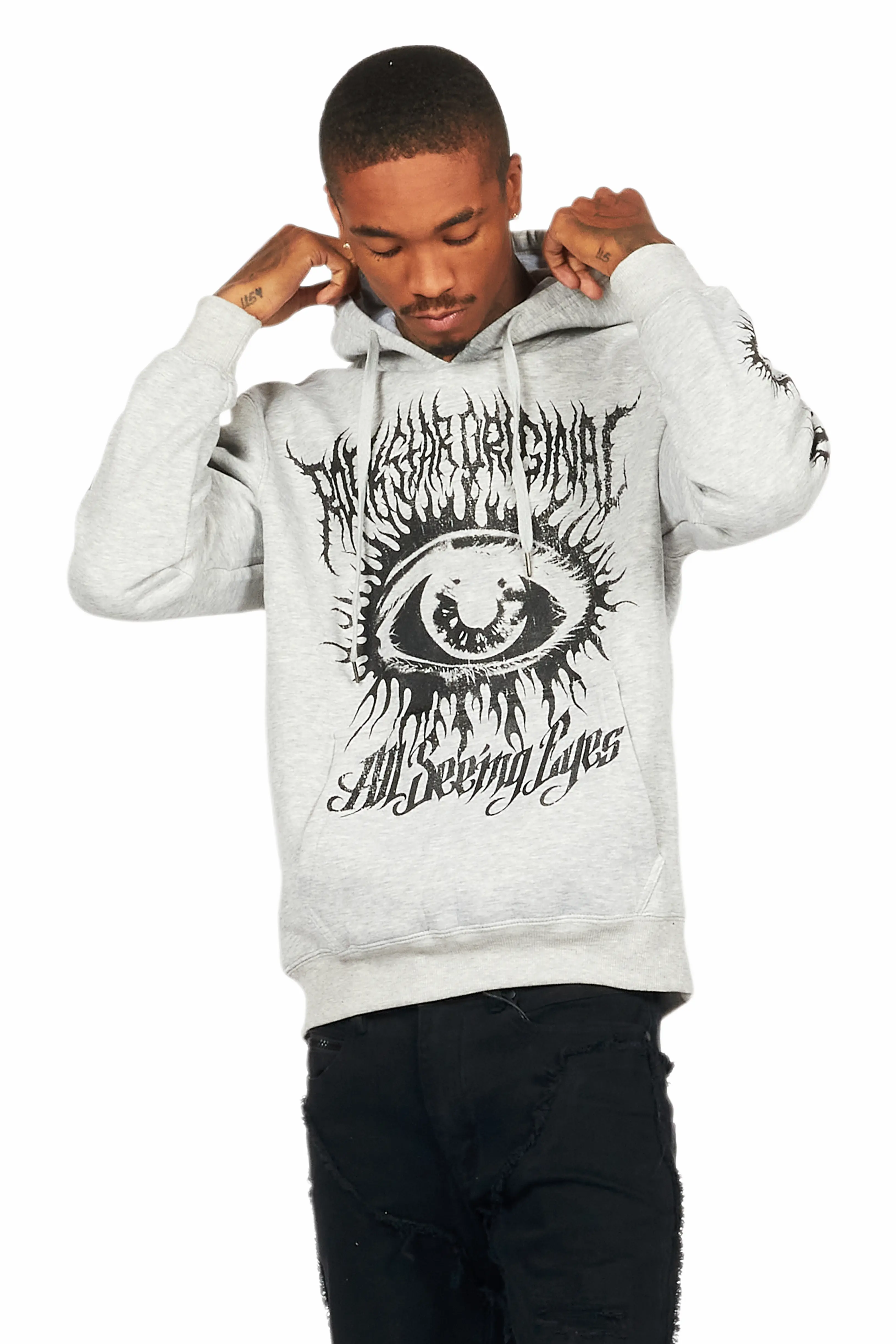 All Seeing Eyes Heather Grey Graphic Hoodie - Image 3