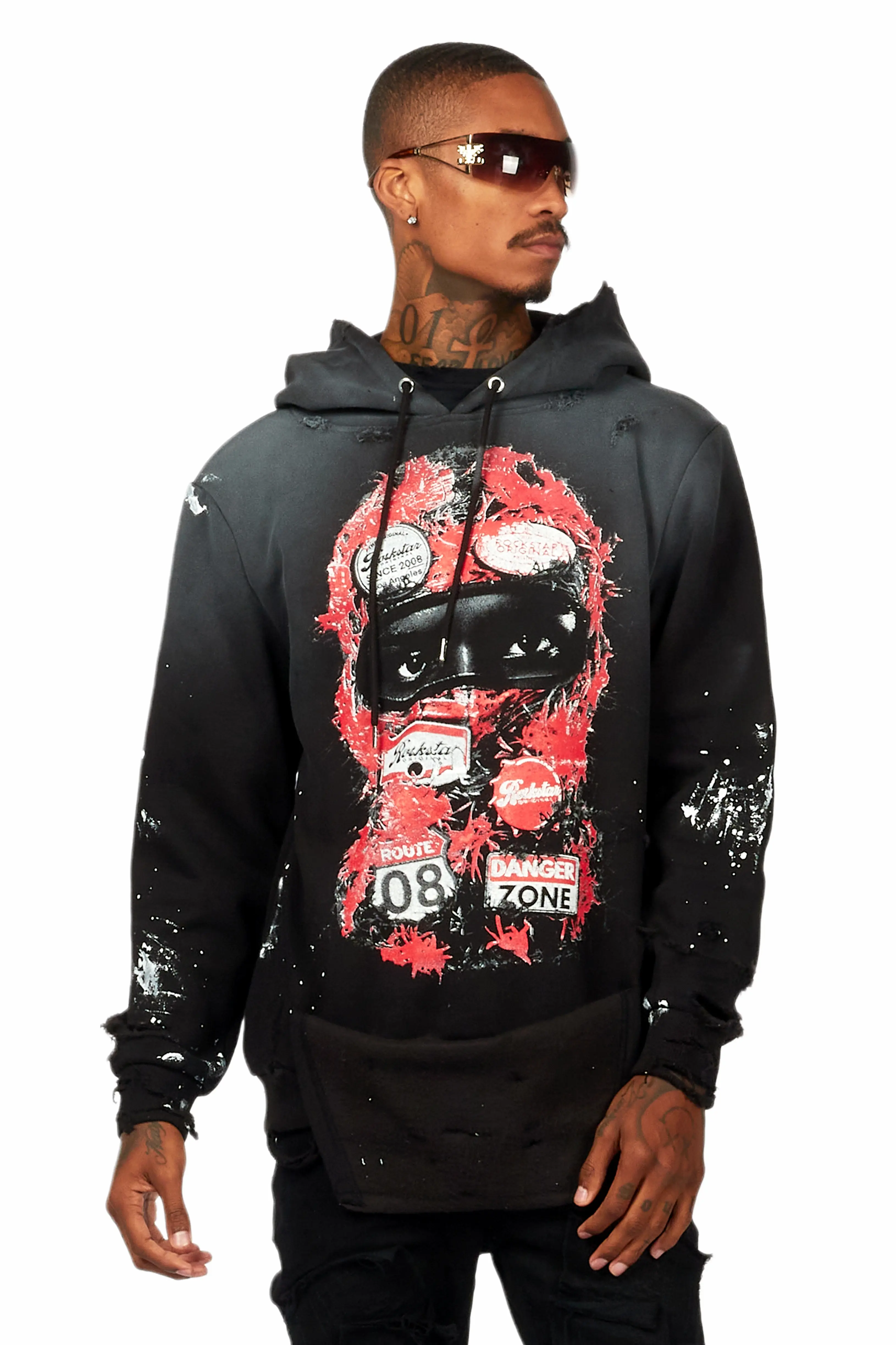 Barth Black Graphic Distressed Hoodie - Image 2