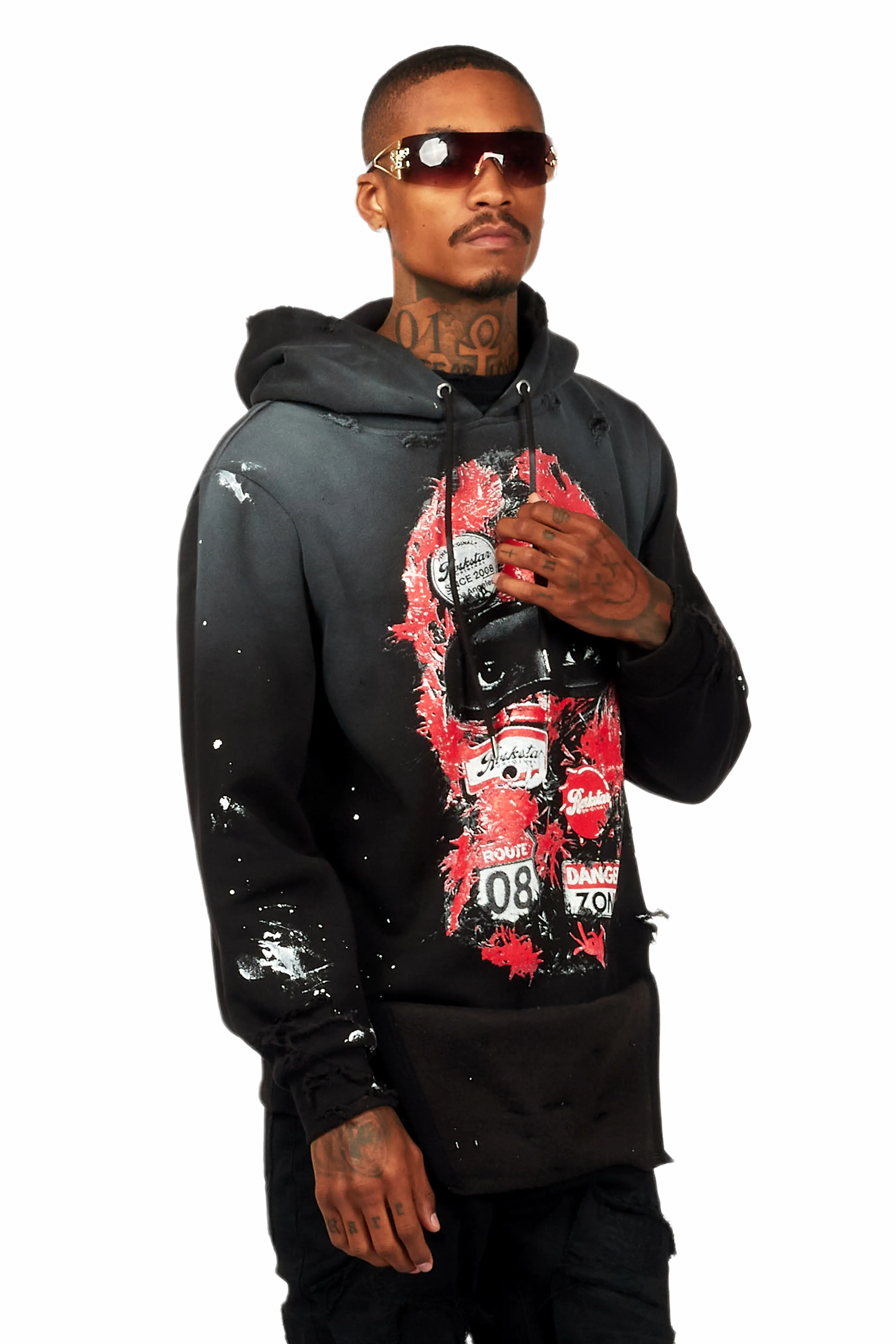 Barth Black Graphic Distressed Hoodie - Image 3