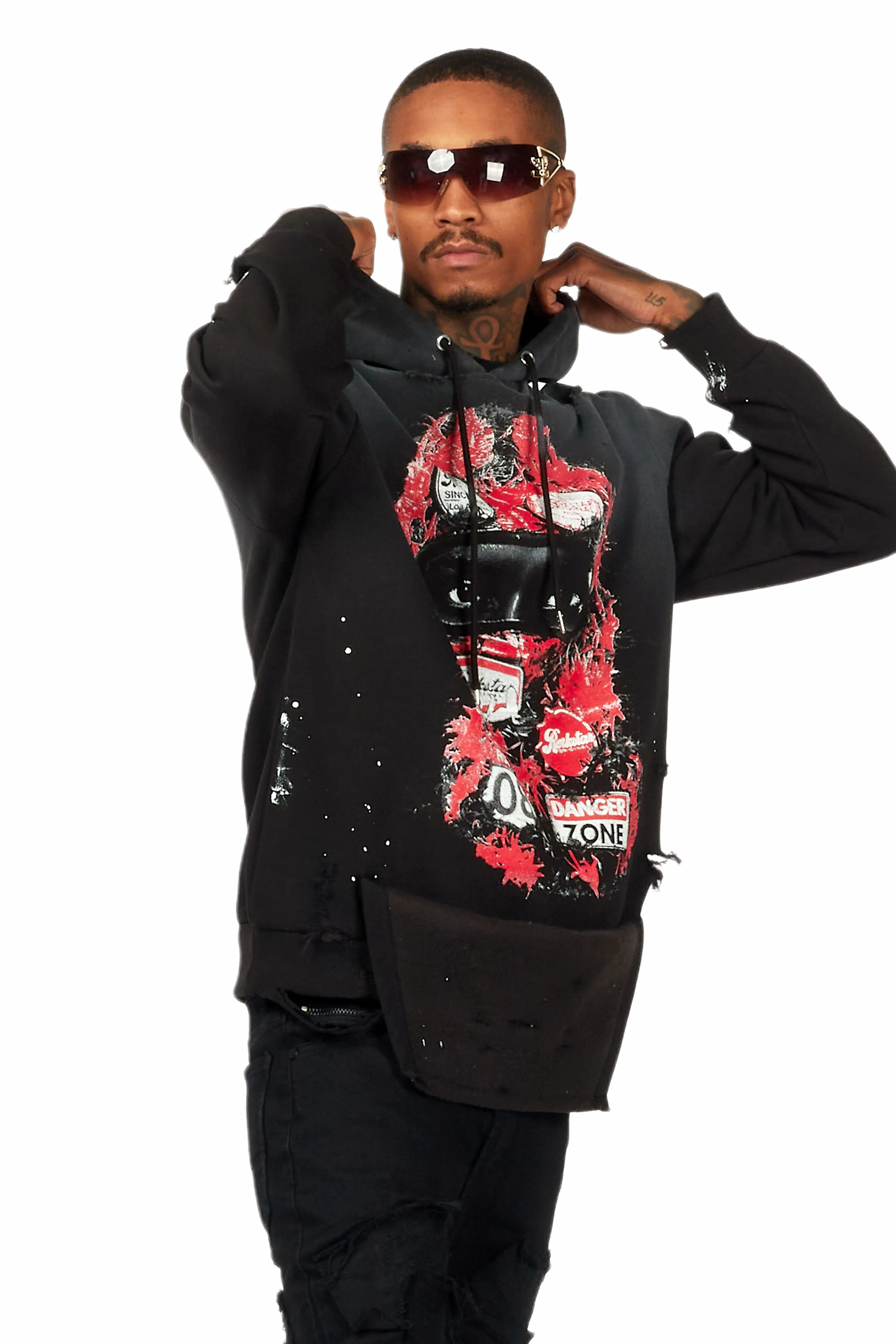 Barth Black Graphic Distressed Hoodie - Image 4