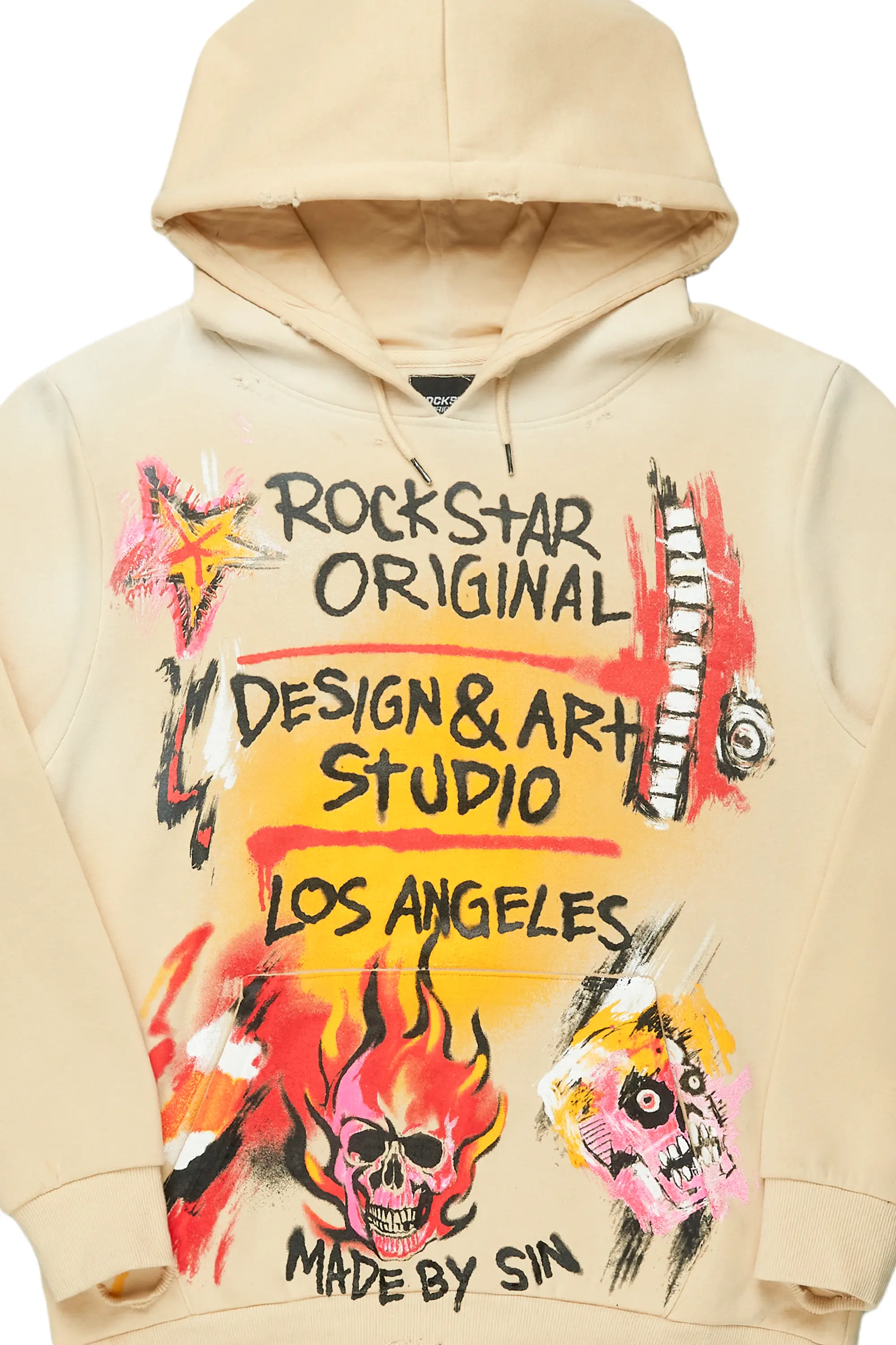 Soweto Beige Distressed Graphic Hoodie - Image 5
